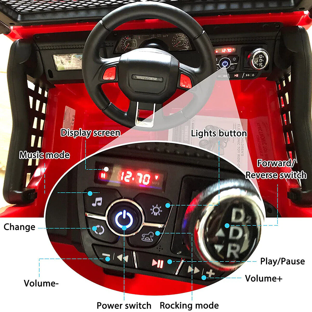 CLARFEY 12V Battery Powered RC Off-Road Jeep for Kids with LED Lights - Image 7