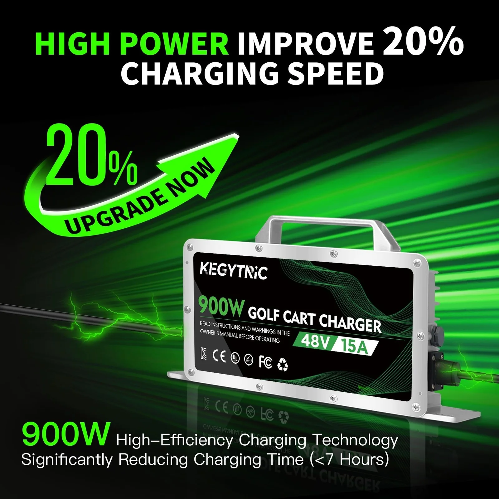48V Golf Cart Charger, 15 AMP Club Car Battery Charging Station with 3-Pin Round Plug - Image 2