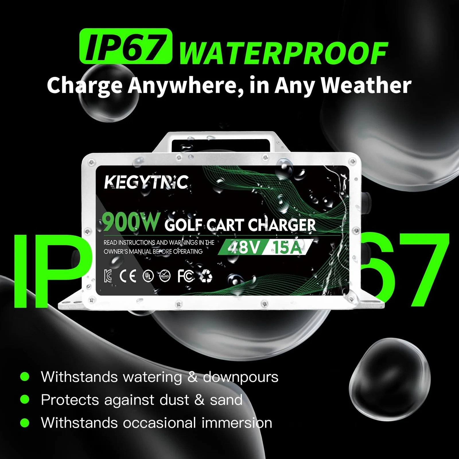 48V Golf Cart Charger, 15 AMP Club Car Battery Charging Station with 3-Pin Round Plug - Image 3