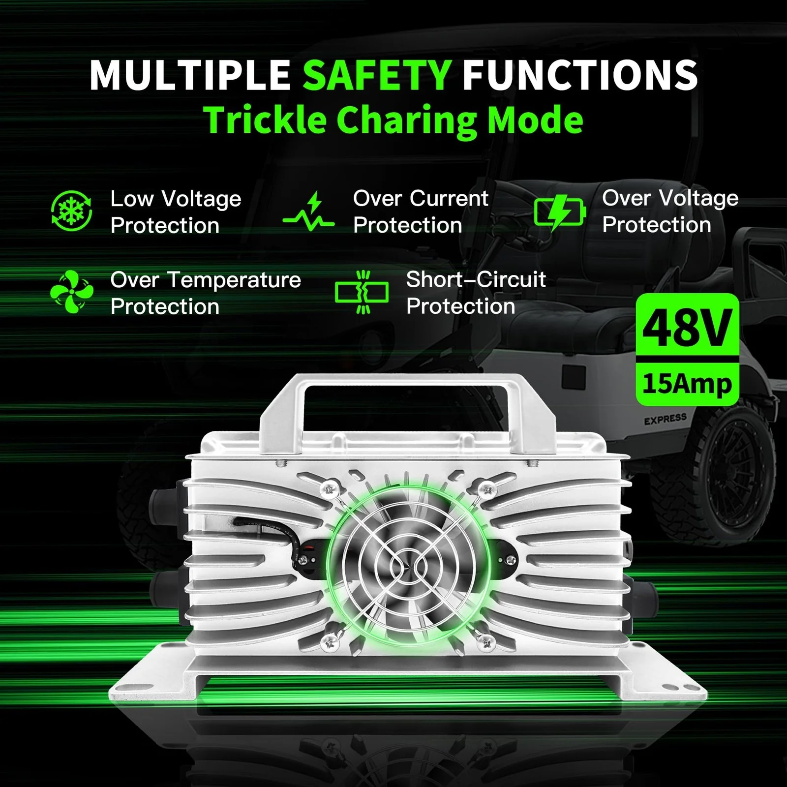 48V Golf Cart Charger, 15 AMP Club Car Battery Charging Station with 3-Pin Round Plug - Image 4