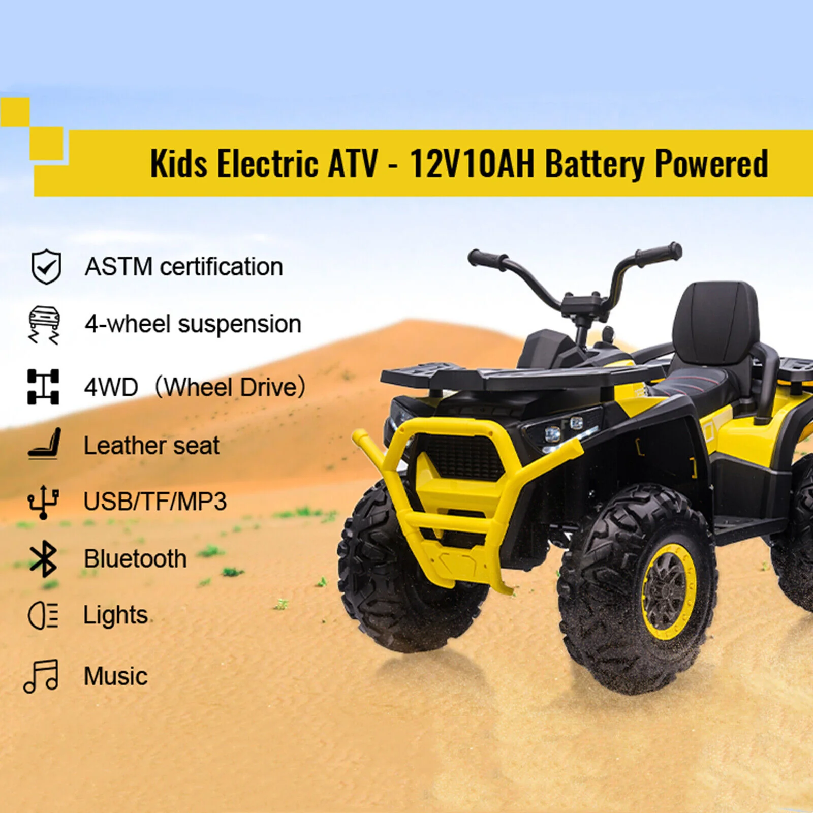 COLOR TREE 12V Kids Electric Quad ATV with Music Player - Supports up to 110lbs - Image 7