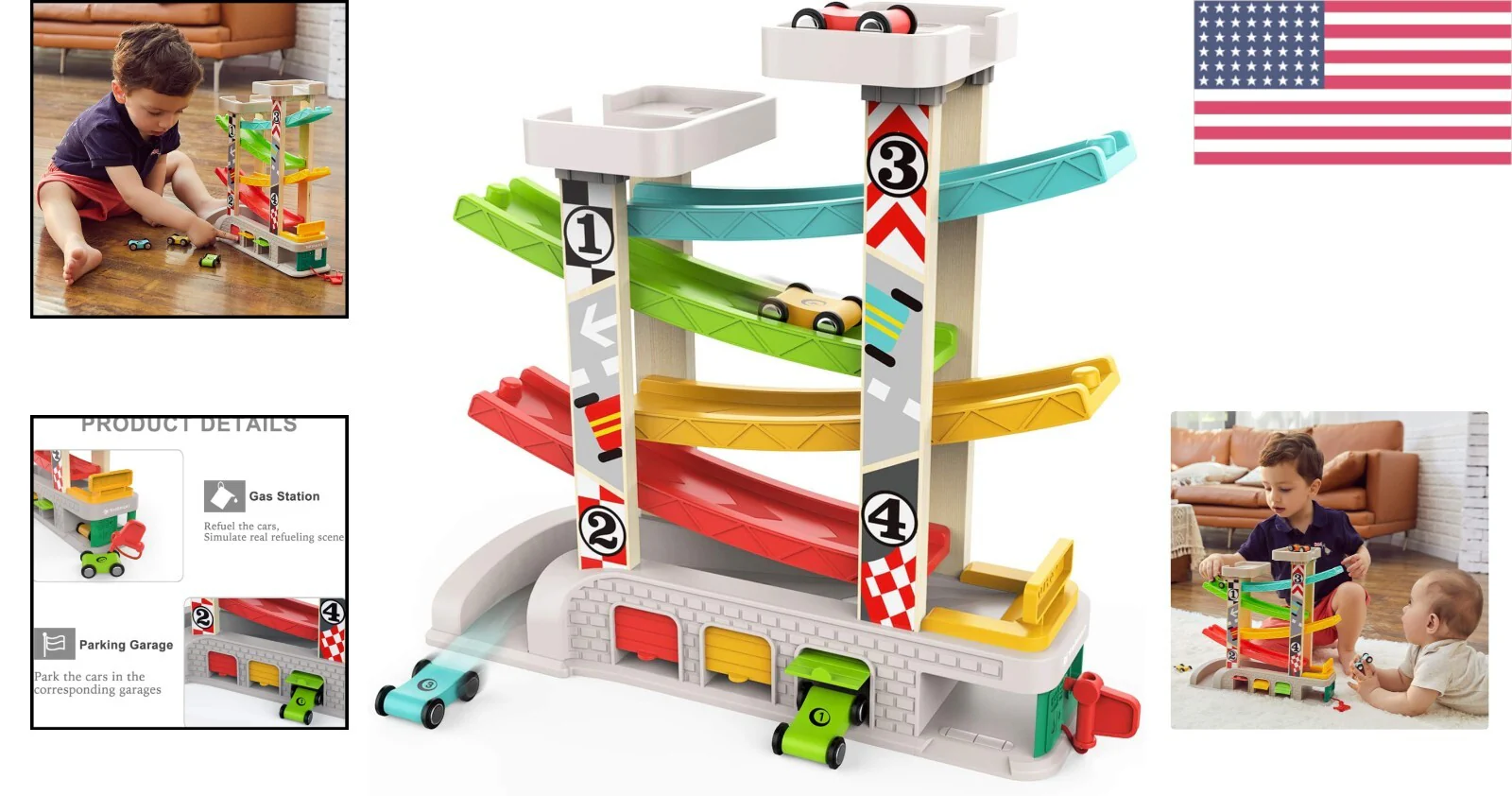 Colorful Toddler Car Ramp Racer Set with 4 Cars Educational Toy for Ages 1-3 - Image 2