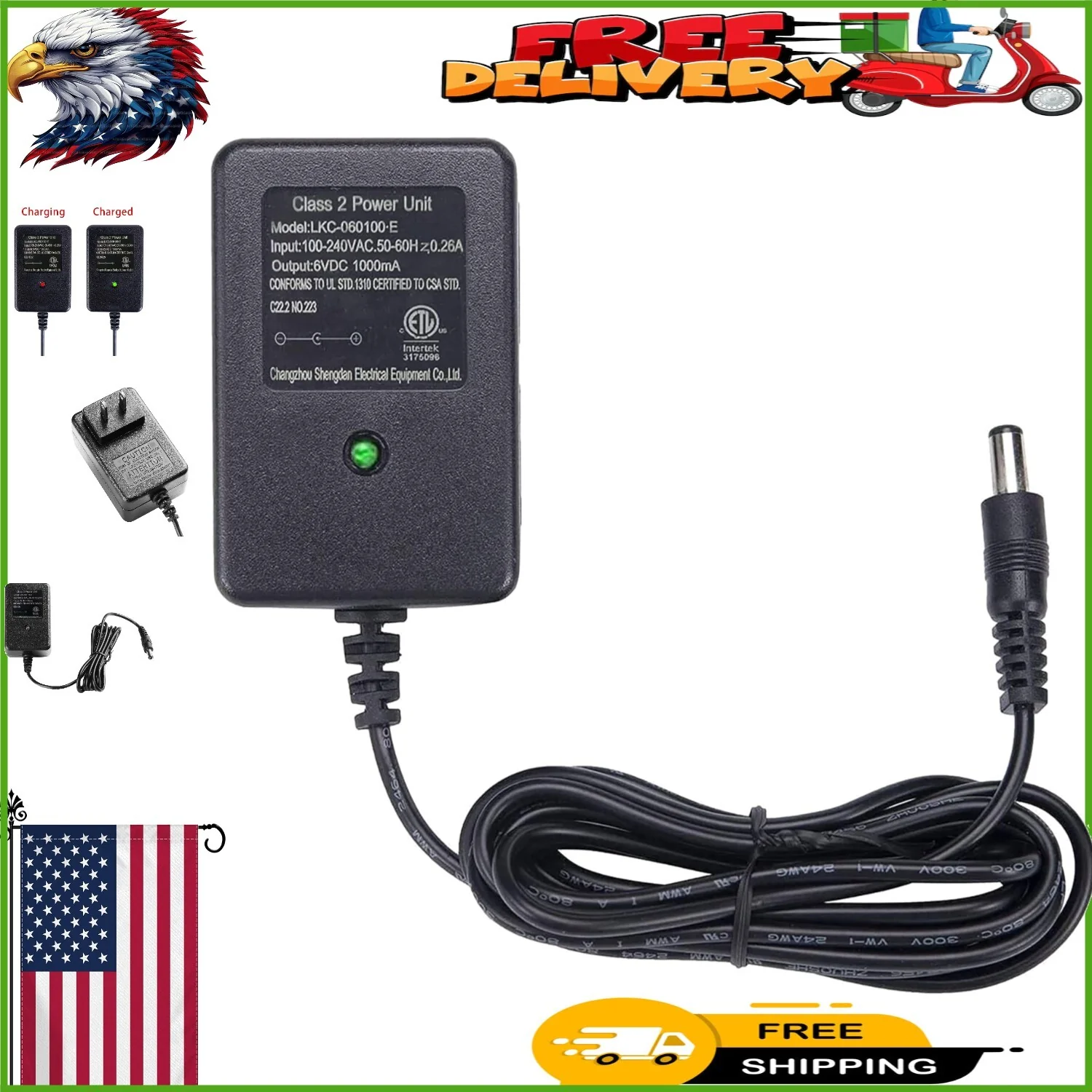 Compact 6V Charger with LED Display Lightweight Design for Kids' Ride-On Toys