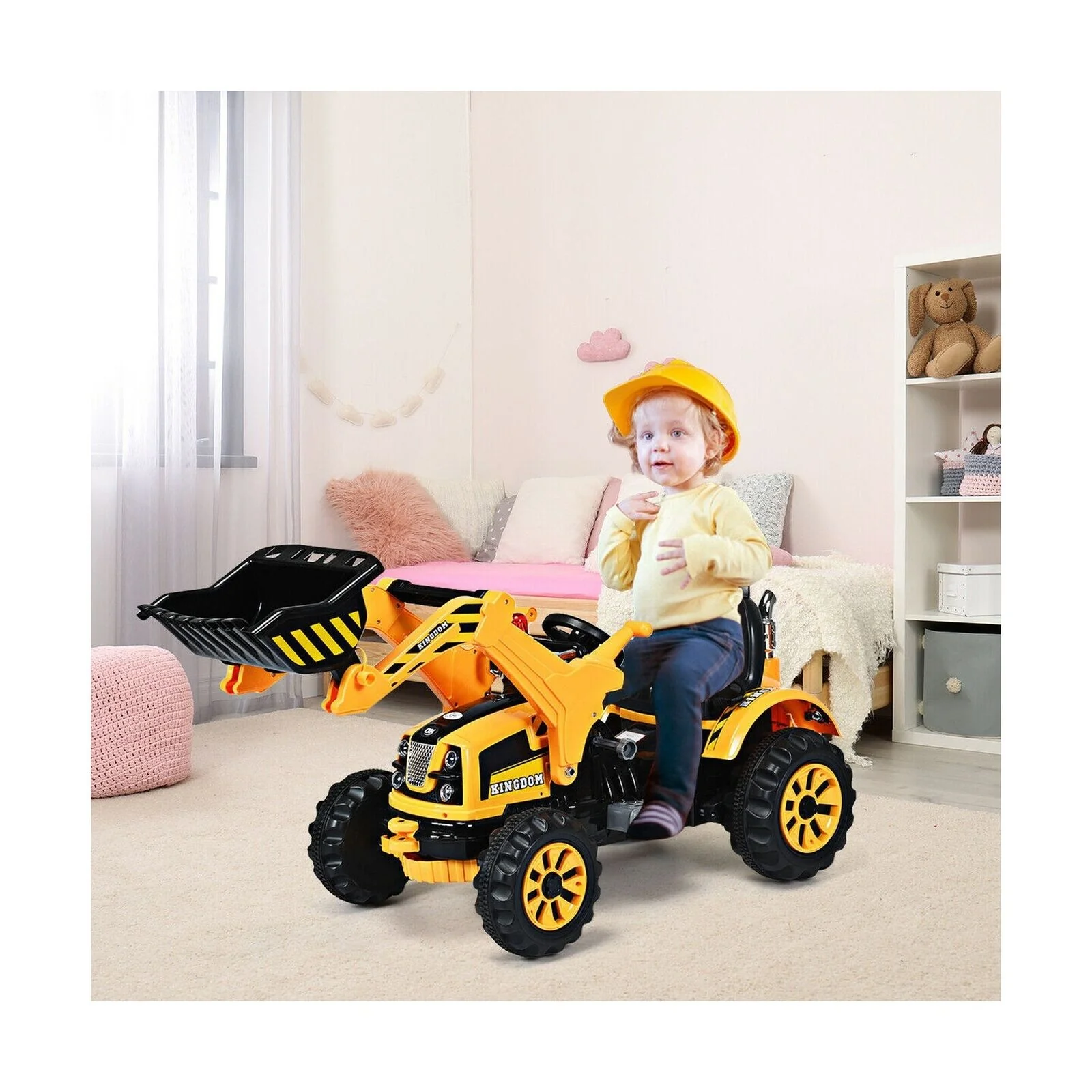 Costway 12V Battery Powered Kids Excavator Truck with Front Loader for Fun Outdoor Play - Image 4