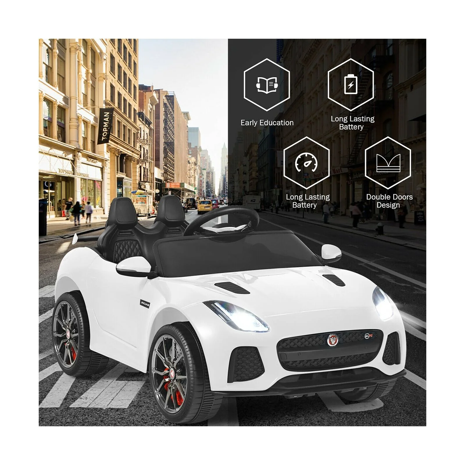 Costway 12V Jaguar F-Type SVR Licensed Kids Ride On Car with Motorized Function - Image 9