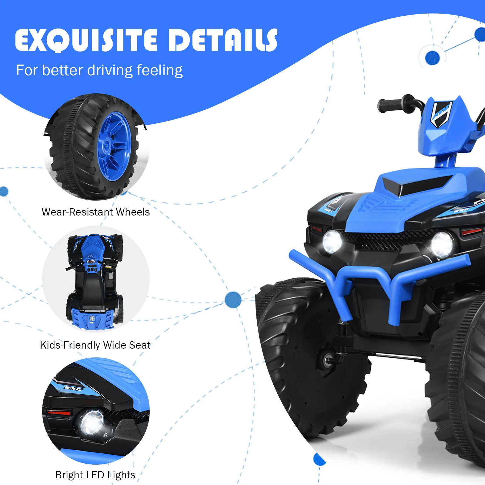 12V Kids 4-Wheel ATV Ride-On Car with LED Lights and Music, Navy - Image 10