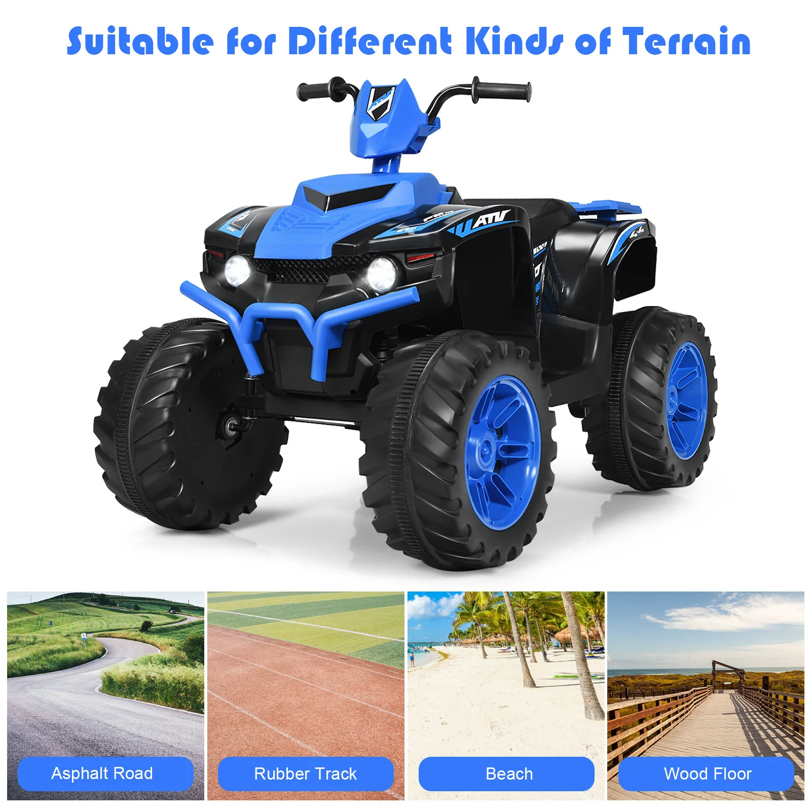 12V Kids 4-Wheel ATV Ride-On Car with LED Lights and Music, Navy - Image 8
