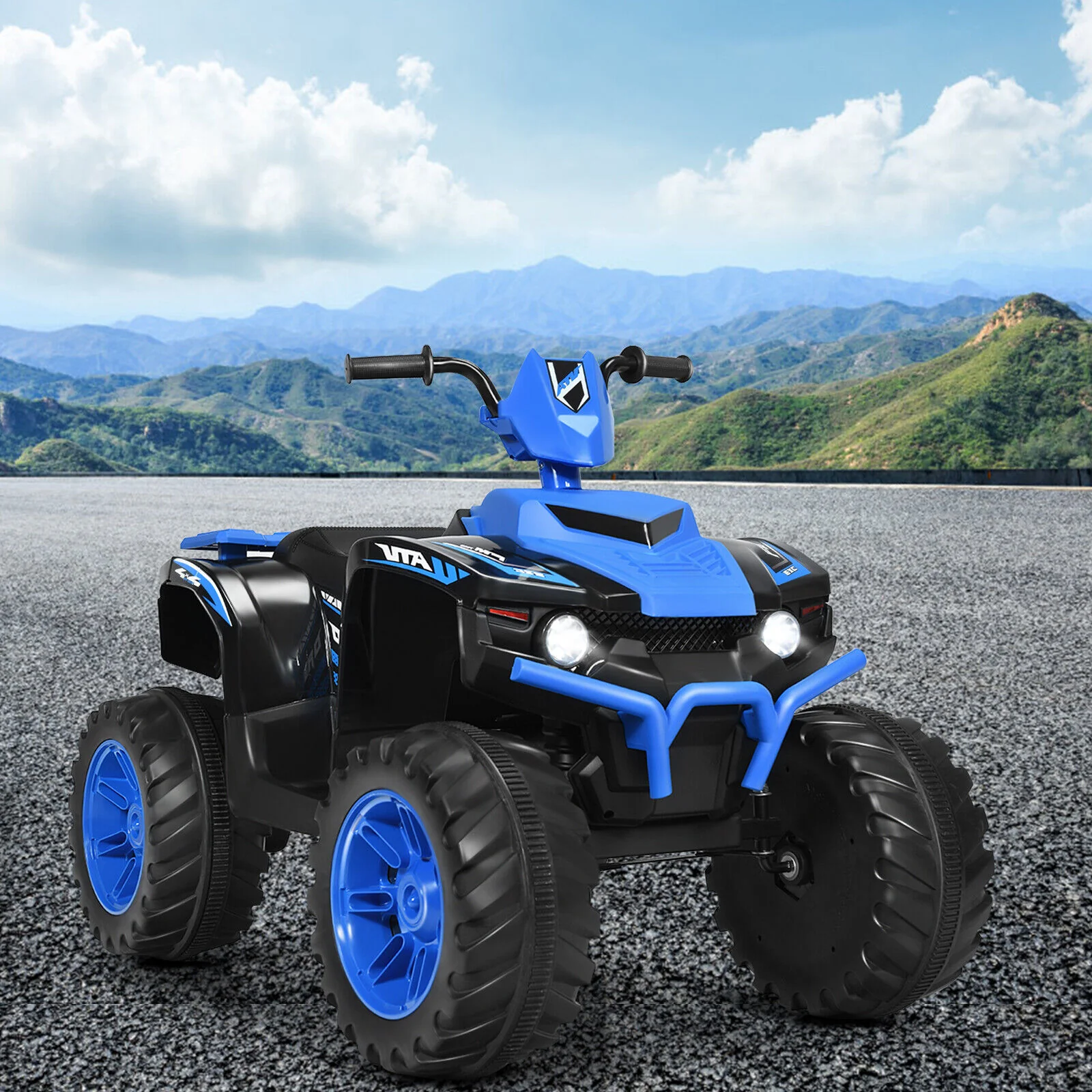 Costway 12V Kids ATV Quad Ride On Car with LED Light & Music - Navy - Image 3