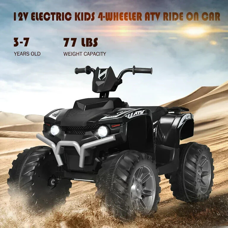 Costway 12V Kids ATV Quad Ride On Car with LED Lights, Music, and USB - Black - Image 4
