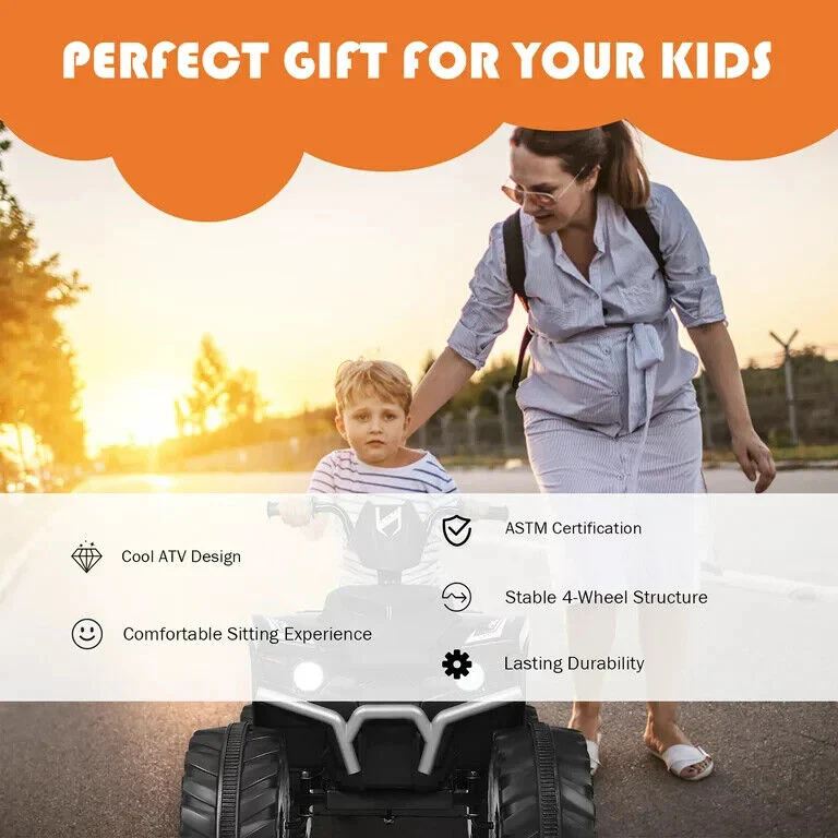 Costway 12V Kids ATV Quad Ride On Car with LED Lights, Music, and USB - Black - Image 7