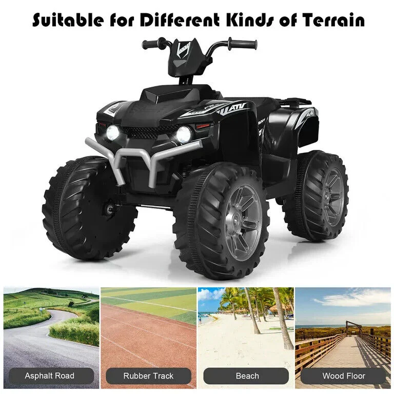 Costway 12V Kids ATV Quad Ride On Car with LED Lights, Music, and USB - Black - Image 9