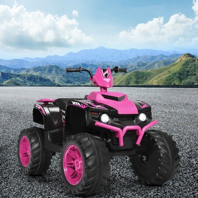 Costway 12V Kids Electric ATV Quad Ride On Car with LED Light and Music in Pink - Image 4