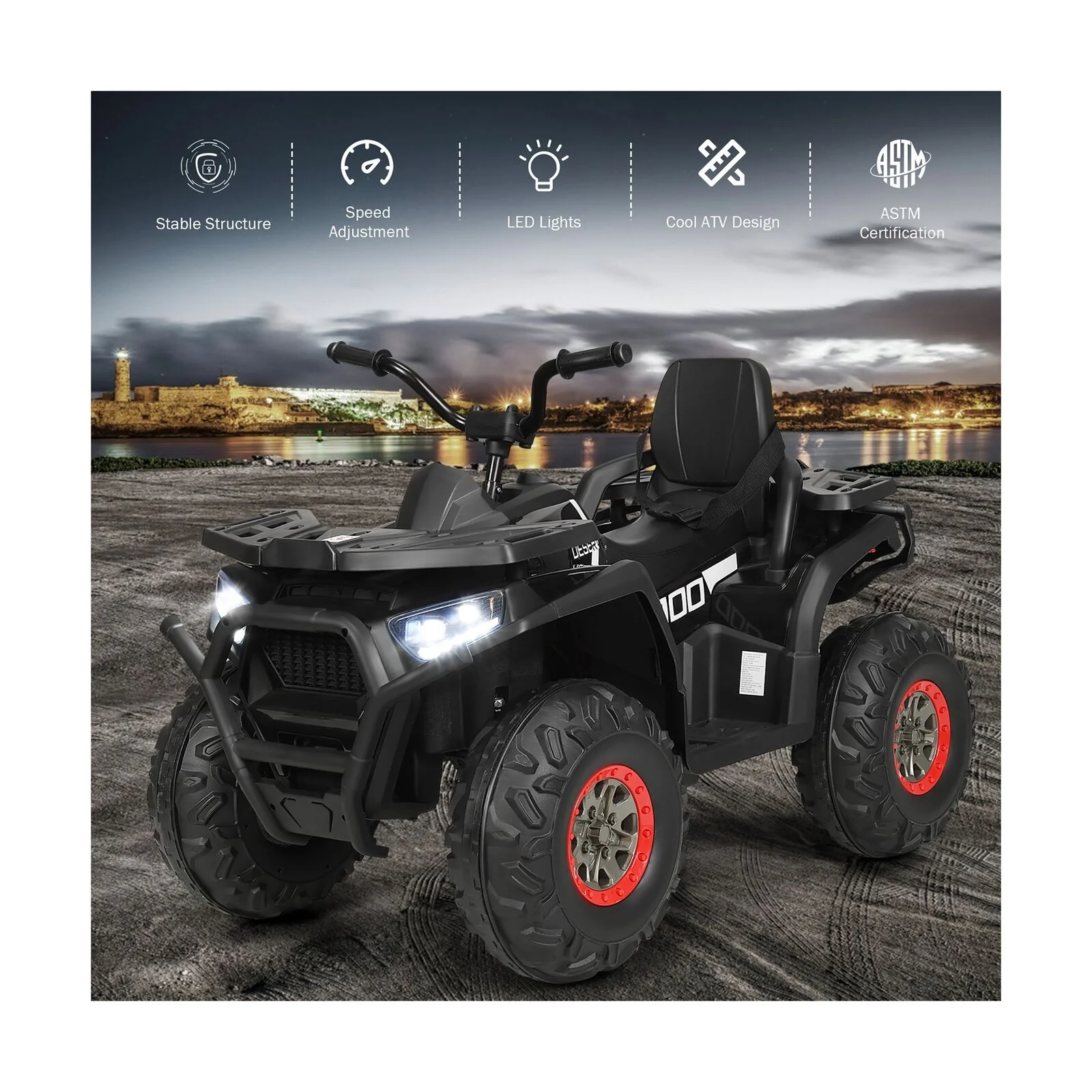 Costway 12V Kids Electric ATV Quad with MP3 Player and LED Lights - 2 Speed Ride On Car - Image 2