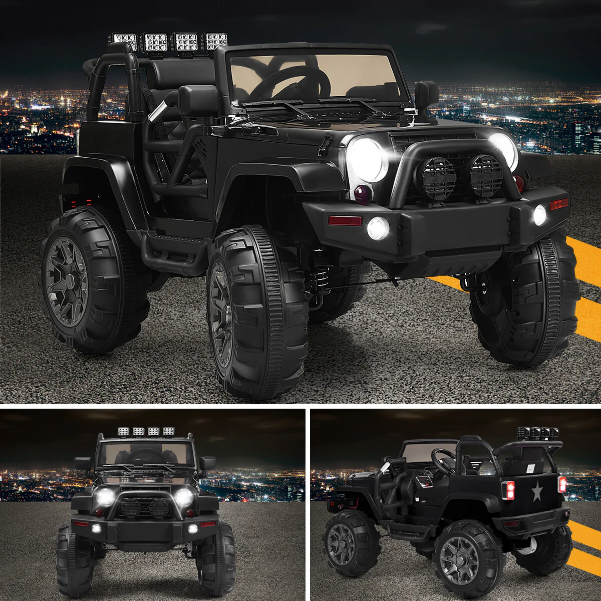12V Kids Ride-On Truck Car with Remote Control, MP3 Music, and LED Lights - Black - Image 3