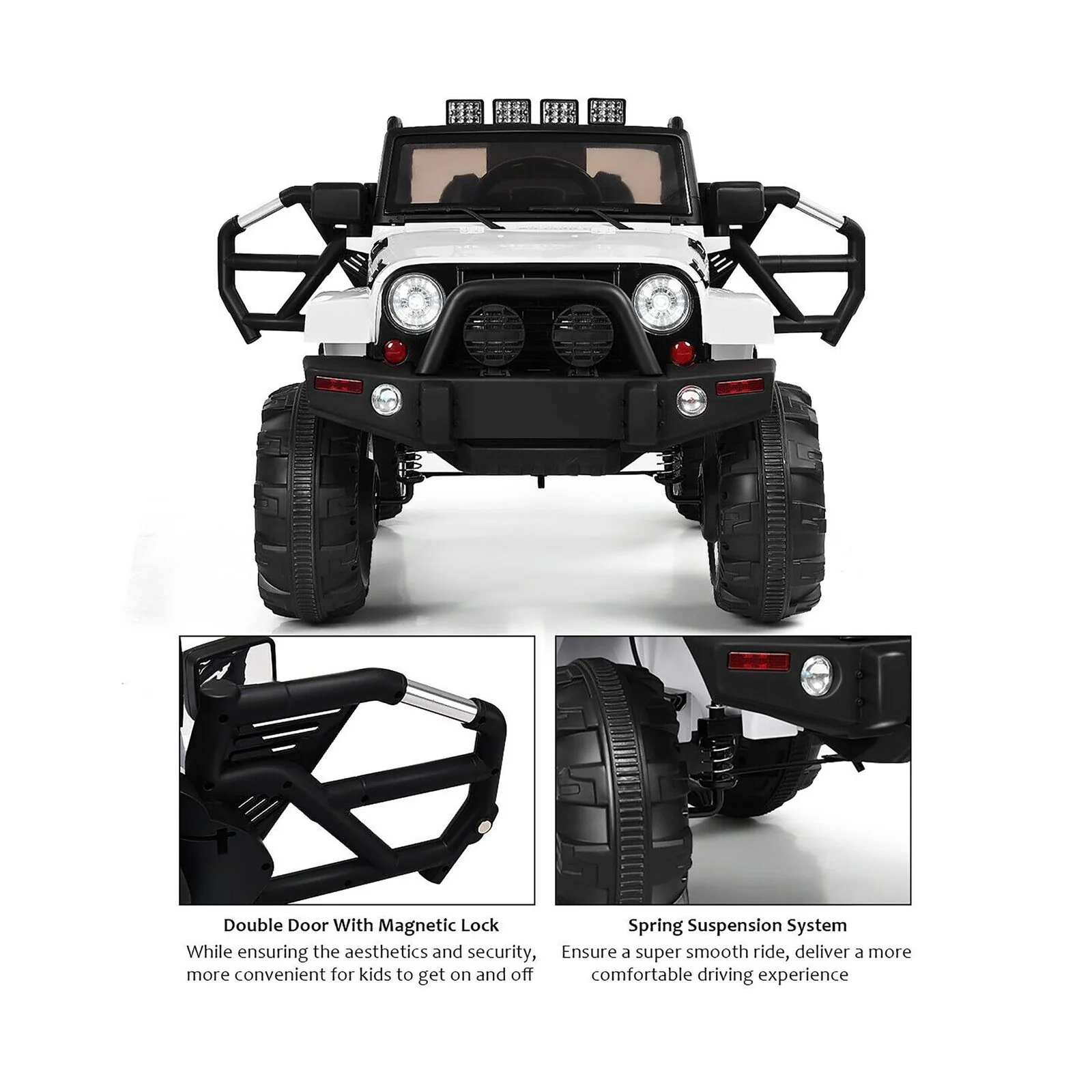 Costway 12V Kids Ride On Truck Car with Remote Control, MP3 Music, and LED Lights in White - Image 3