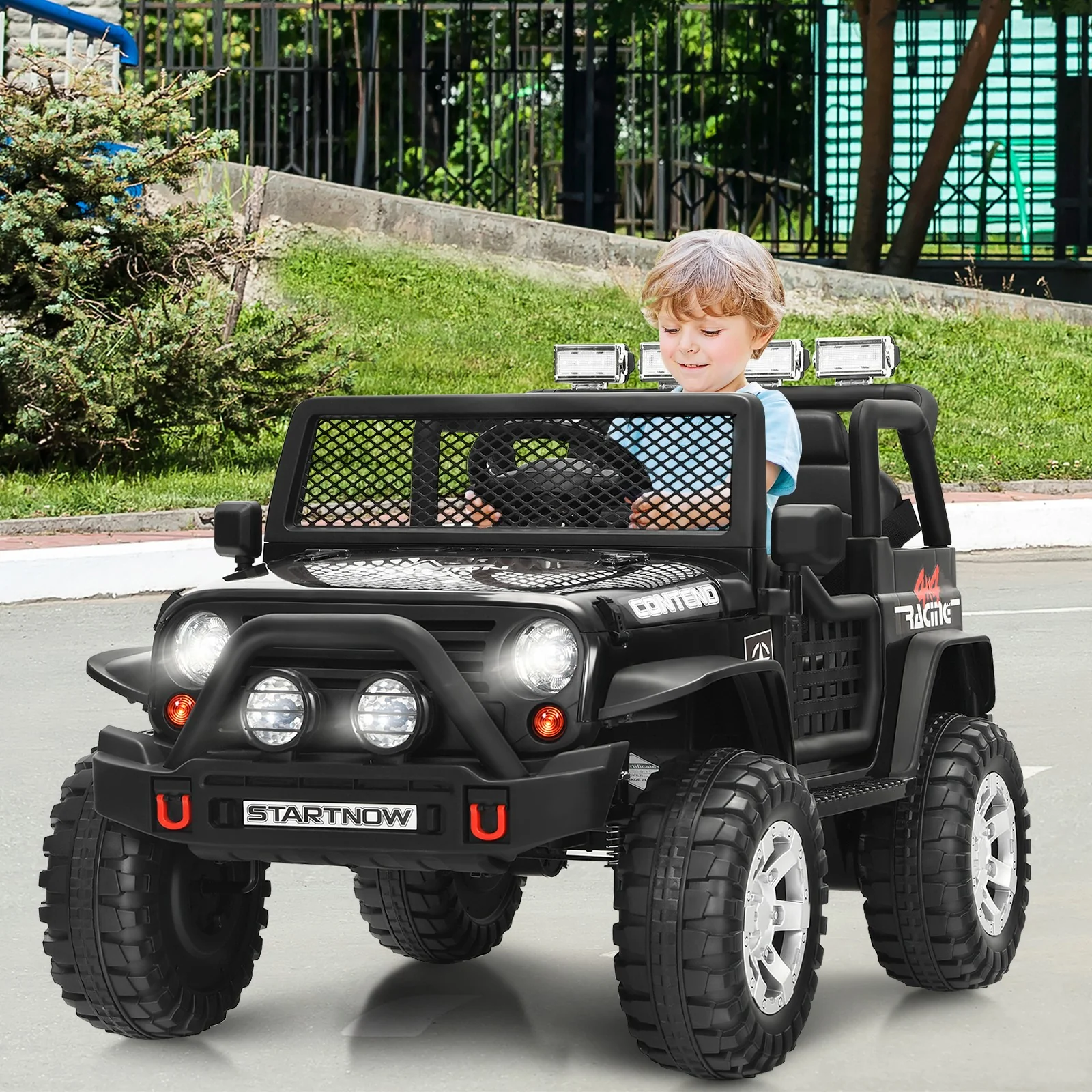 12V Kids Electric Ride-On Truck with Remote Control, Lights, and Music - Black - Image 3