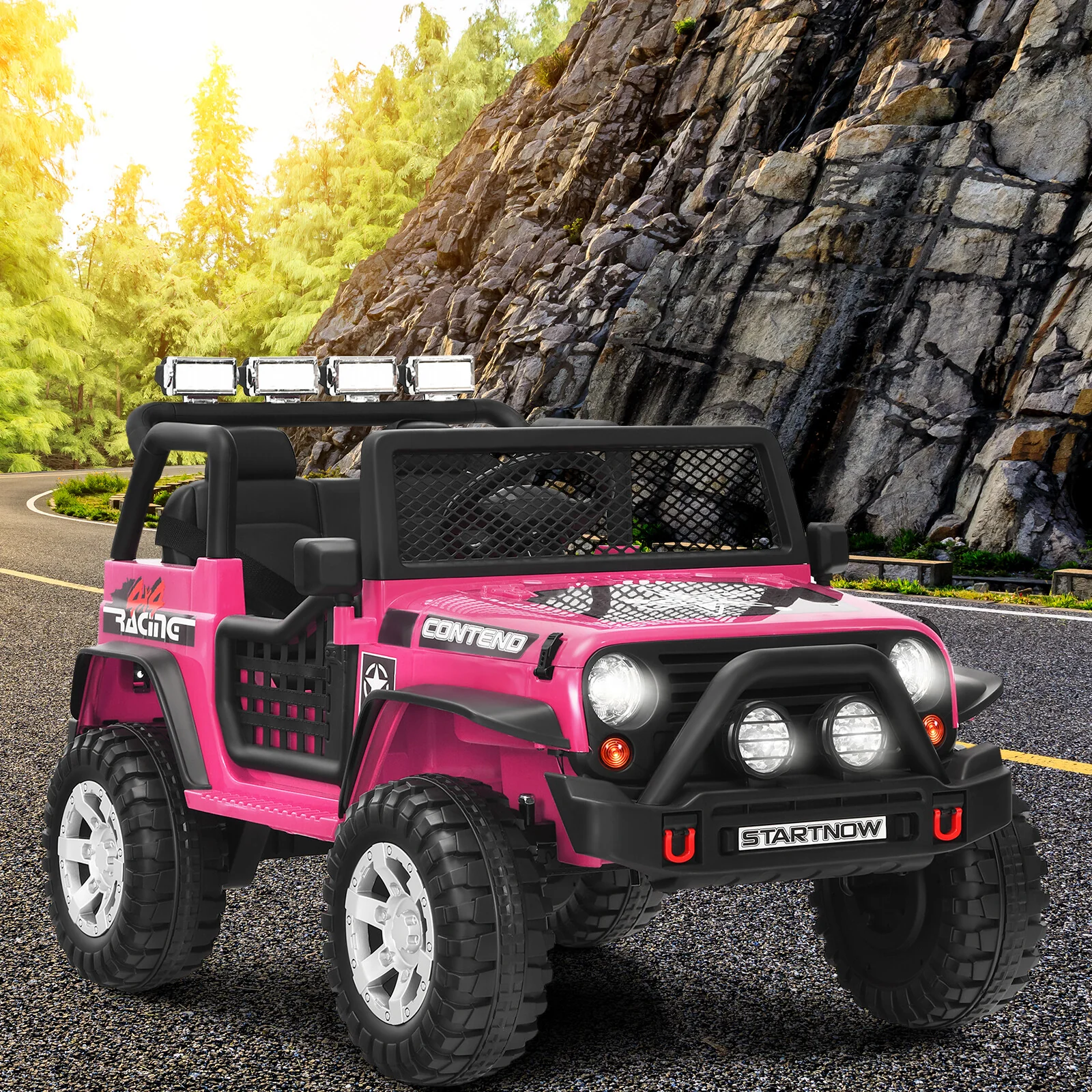 12V Kids Electric Ride-On Truck with Remote Control, Lights, and Music - Pink - Image 3