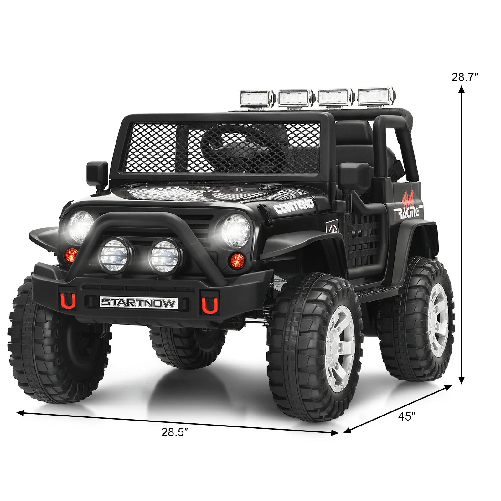 Costway 12V Kids Ride On Truck with Remote Control, Lights, and Music - Black - Image 2