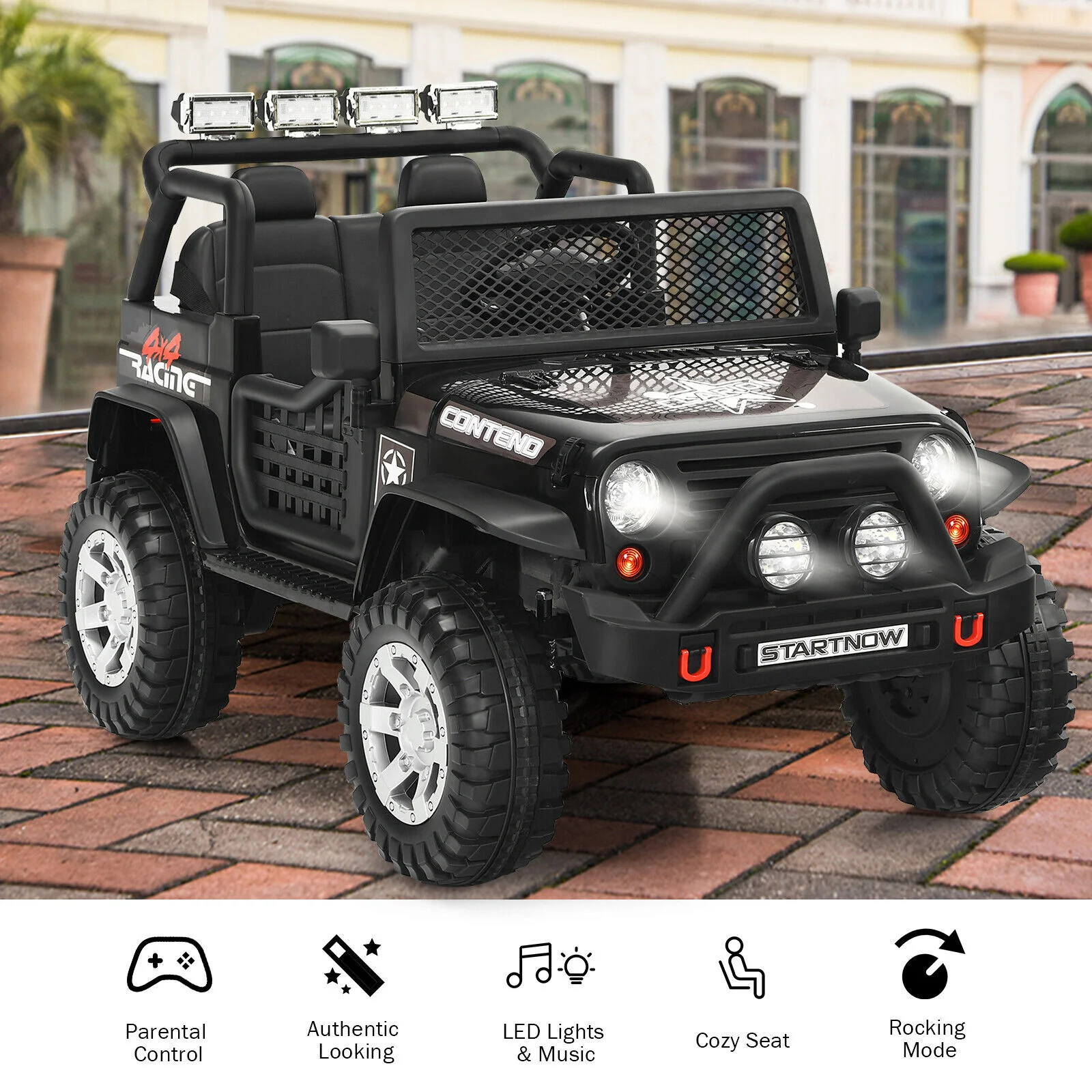 Costway 12V Kids Ride On Truck with Remote Control, Lights, and Music - Black - Image 5
