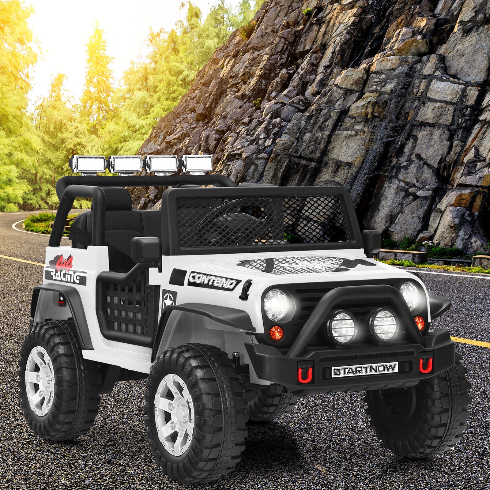Costway 12V Kids Ride On Truck with Remote Control, Lights, and Music - White - Image 3