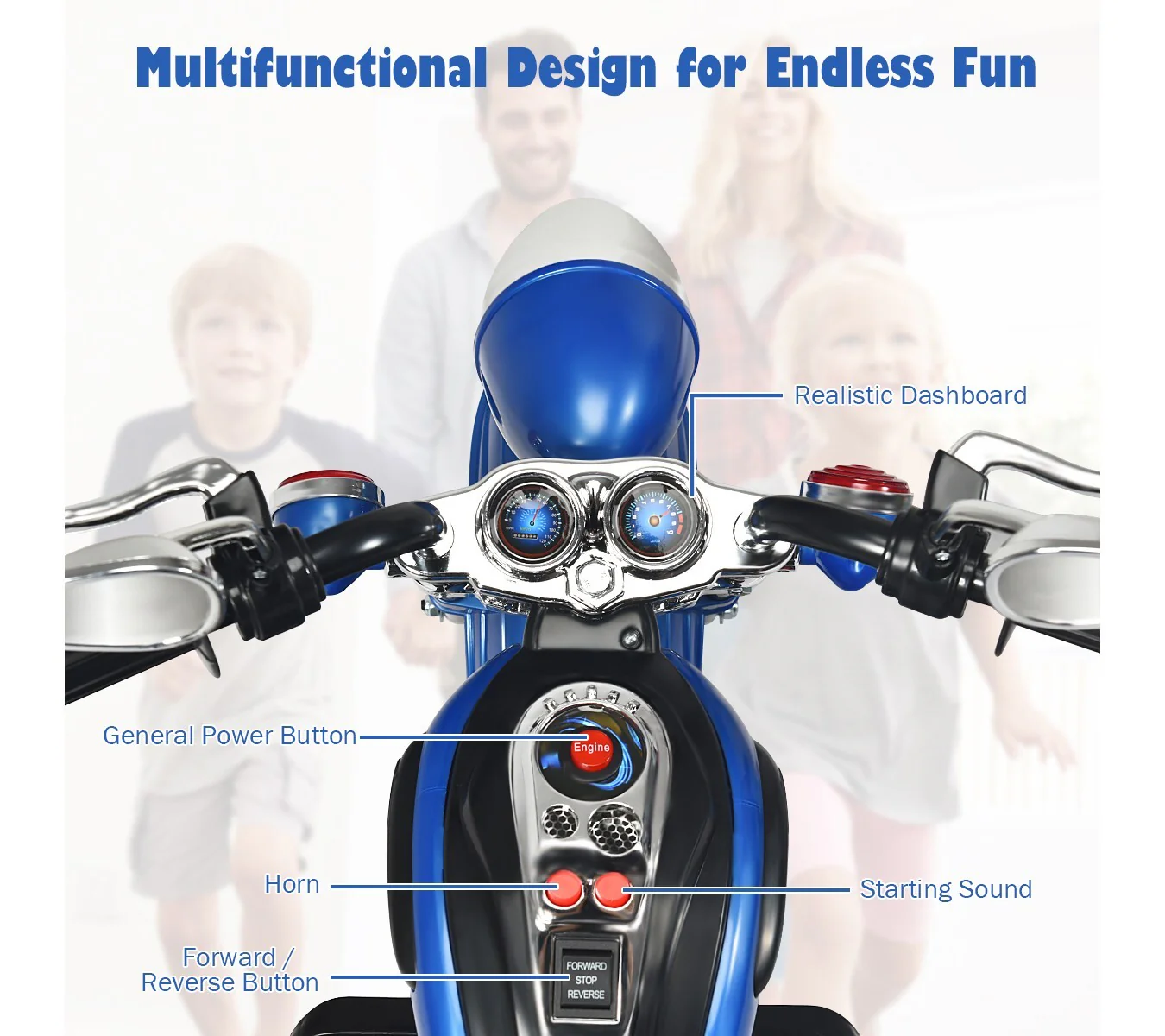 3-Wheel Kids Electric Ride-On Motorcycle 6V Battery Powered Toy Blue - Image 4