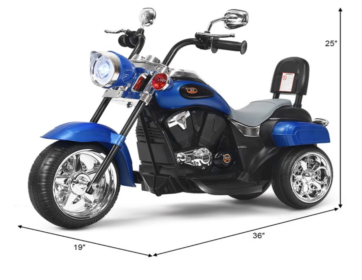 3-Wheel Electric Ride-On Motorcycle for Kids 6V Battery Powered Blue - Image 2