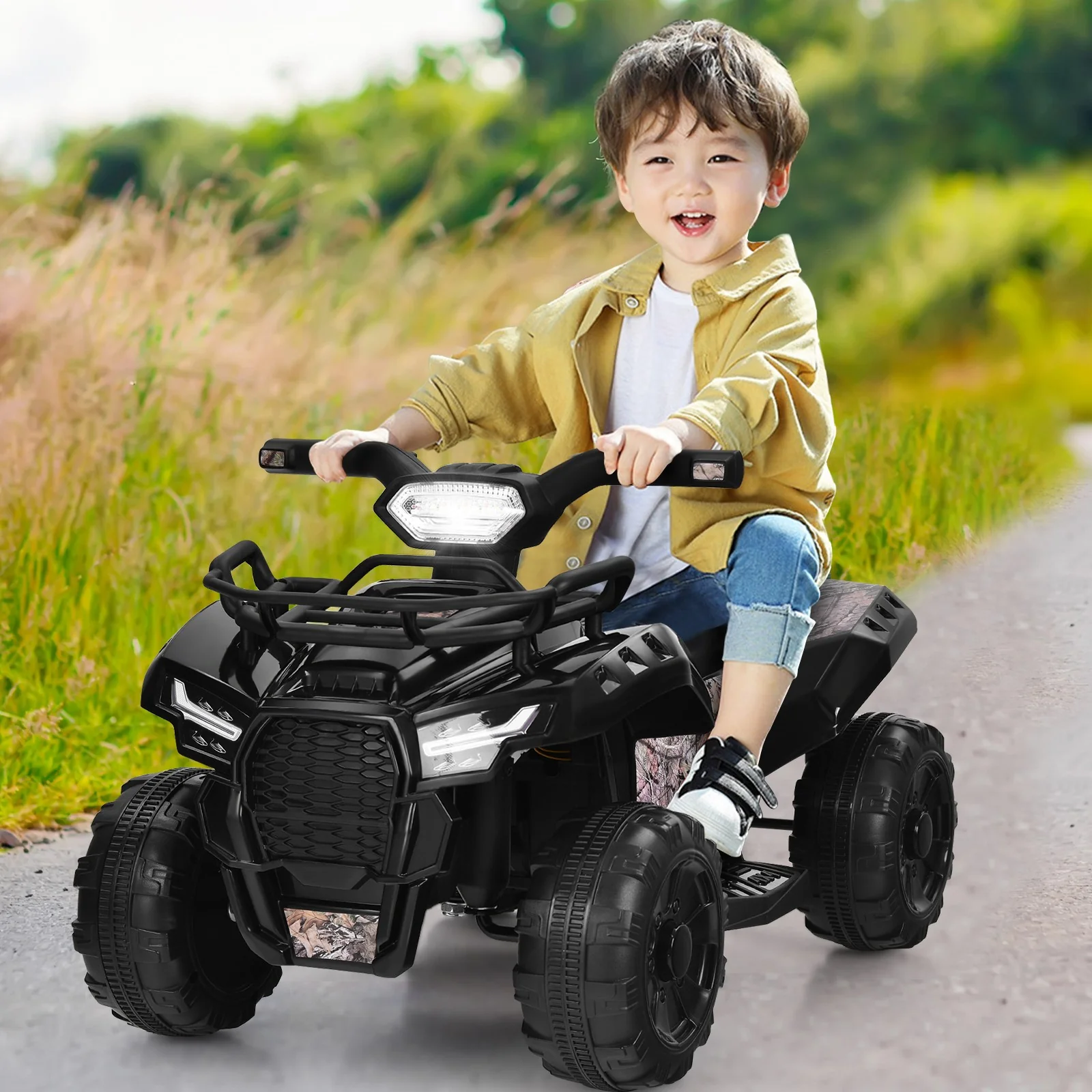6V Kids Electric Ride-On ATV Quad Toy Car with LED Lights and MP3 Player Black - Image 4