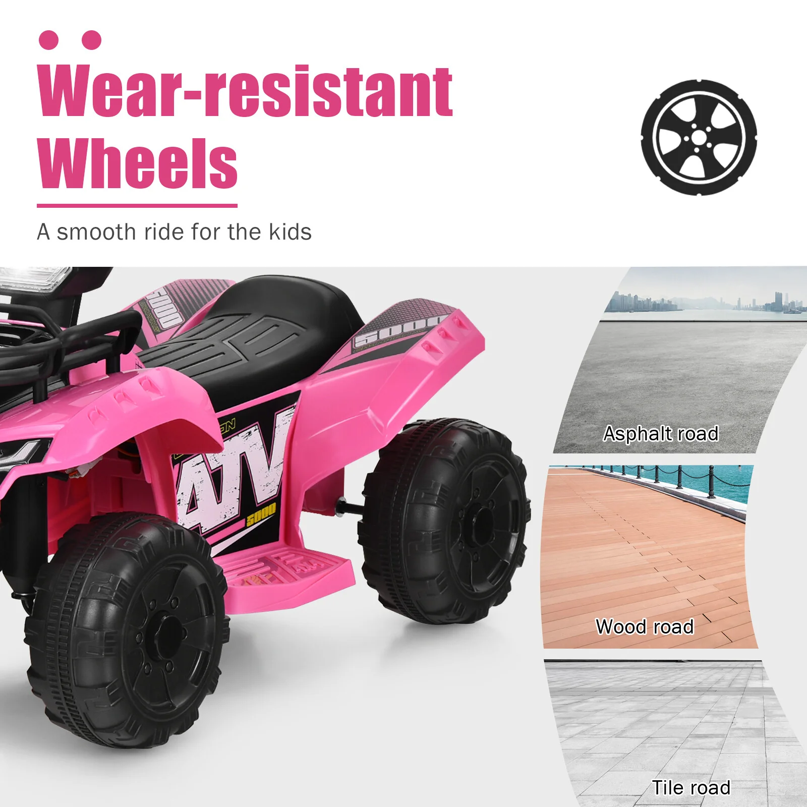6V Electric Kids ATV Ride-On Quad Toy Car for Toddlers with LED Lights and MP3 Pink - Image 7