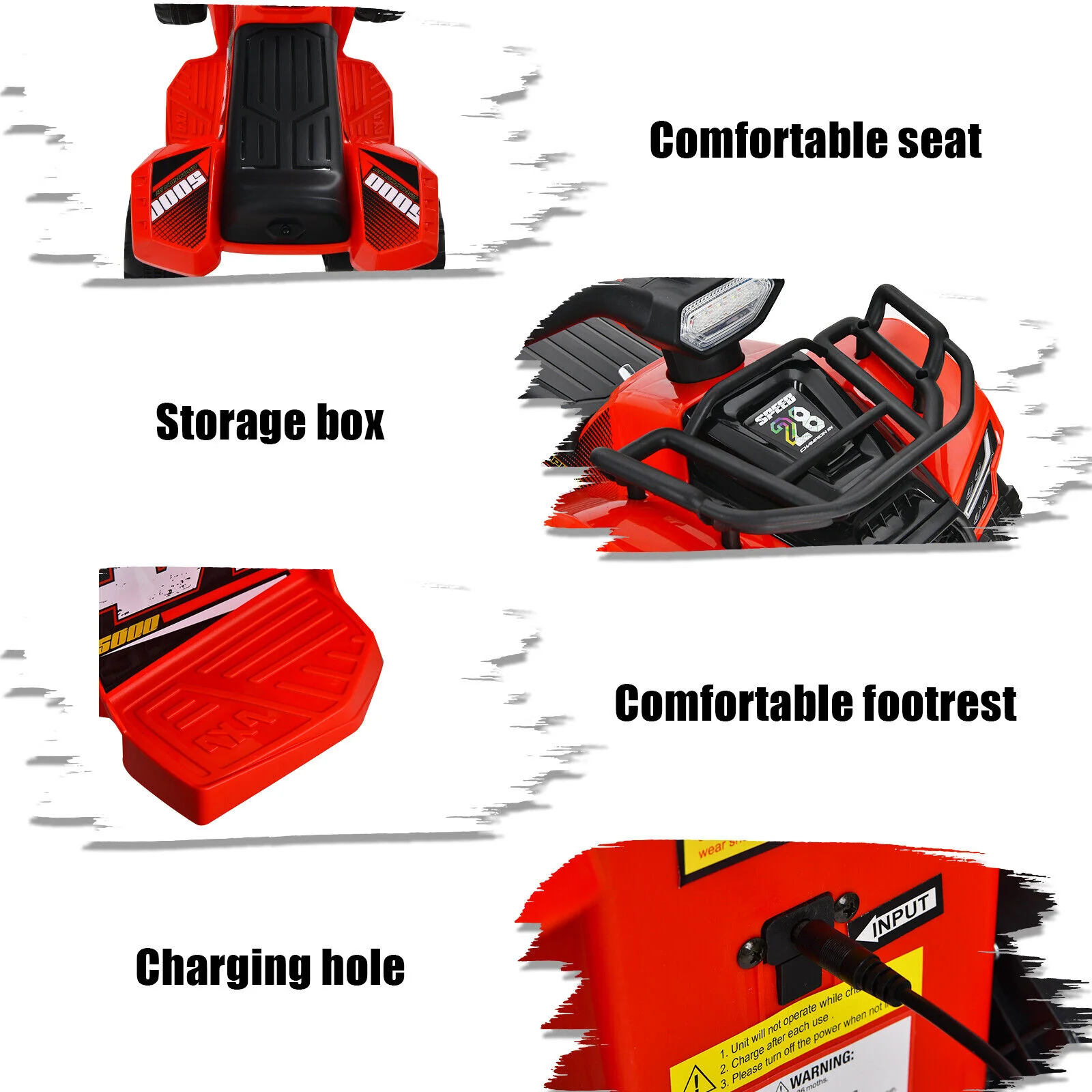 Costway 6V Kids ATV Quad Electric Ride On Car Toy with LED Light and MP3 Player in Red - Image 10