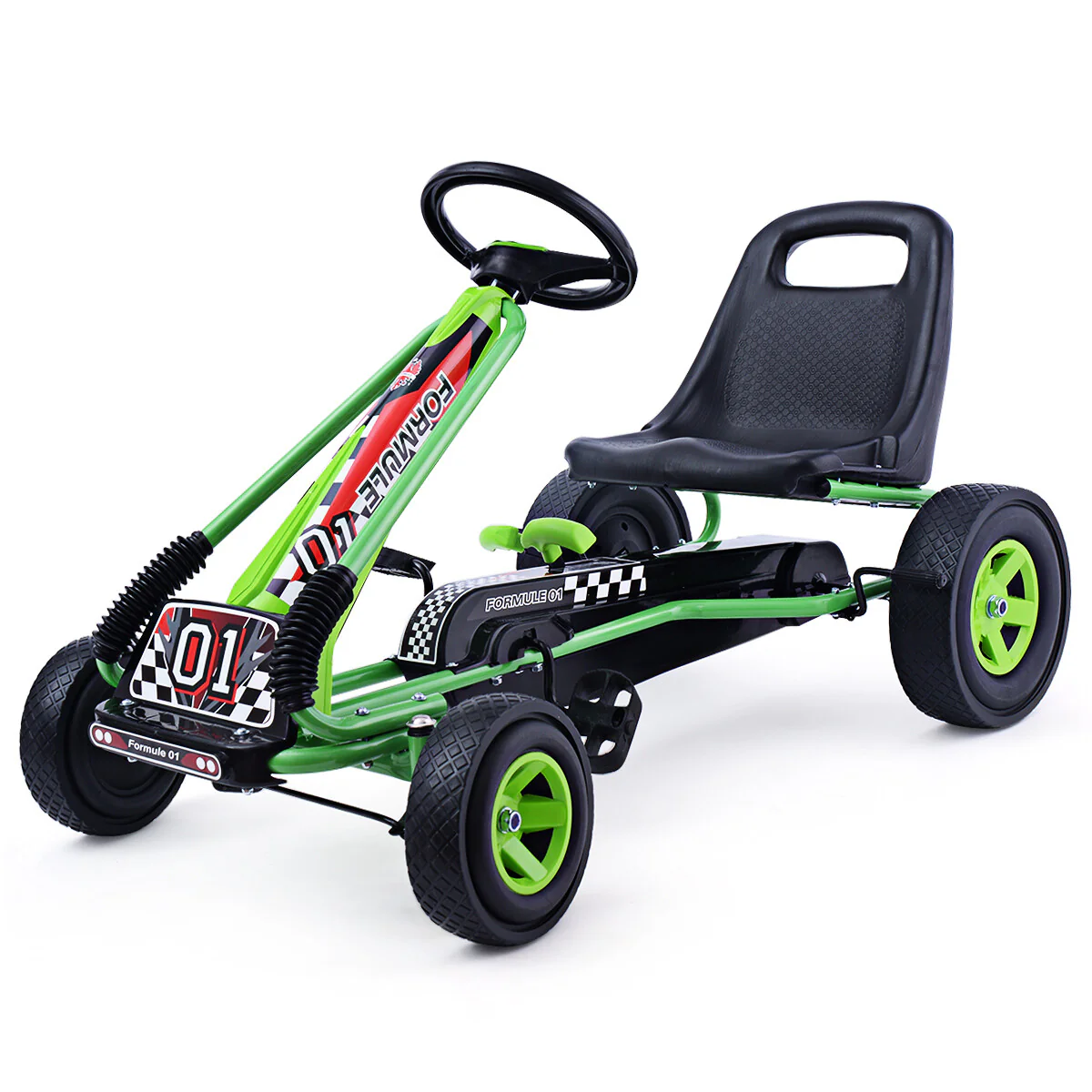 4-Wheel Pedal-Powered Ride-On Kart for Kids with Adjustable Seat Green - Image 9