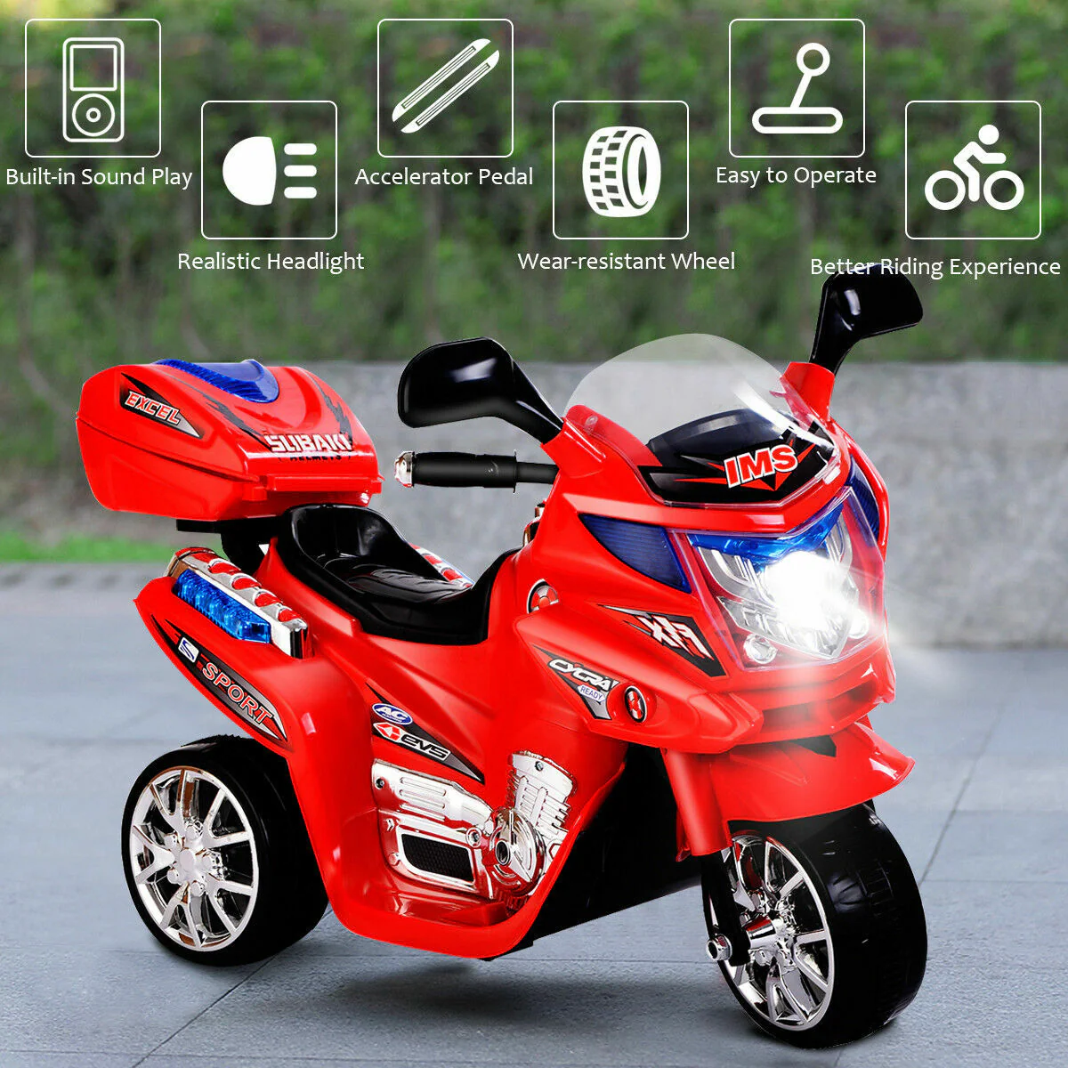 Costway Kids 6V Battery Powered 3-Wheel Ride On Motorcycle Toy - Image 3