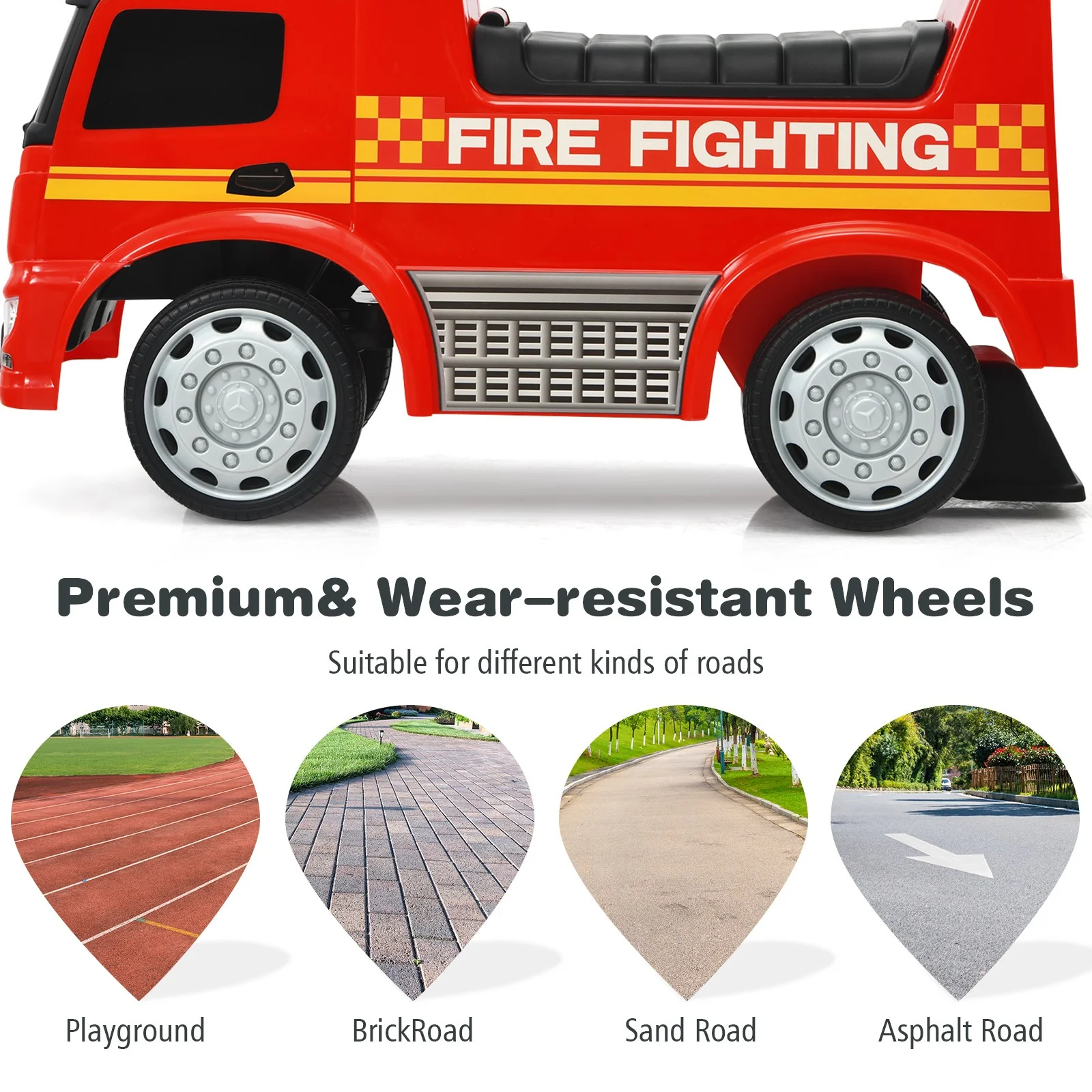 Kids Licensed Mercedes Benz Red Fire Engine Push and Ride-On Racer Toy - Image 9