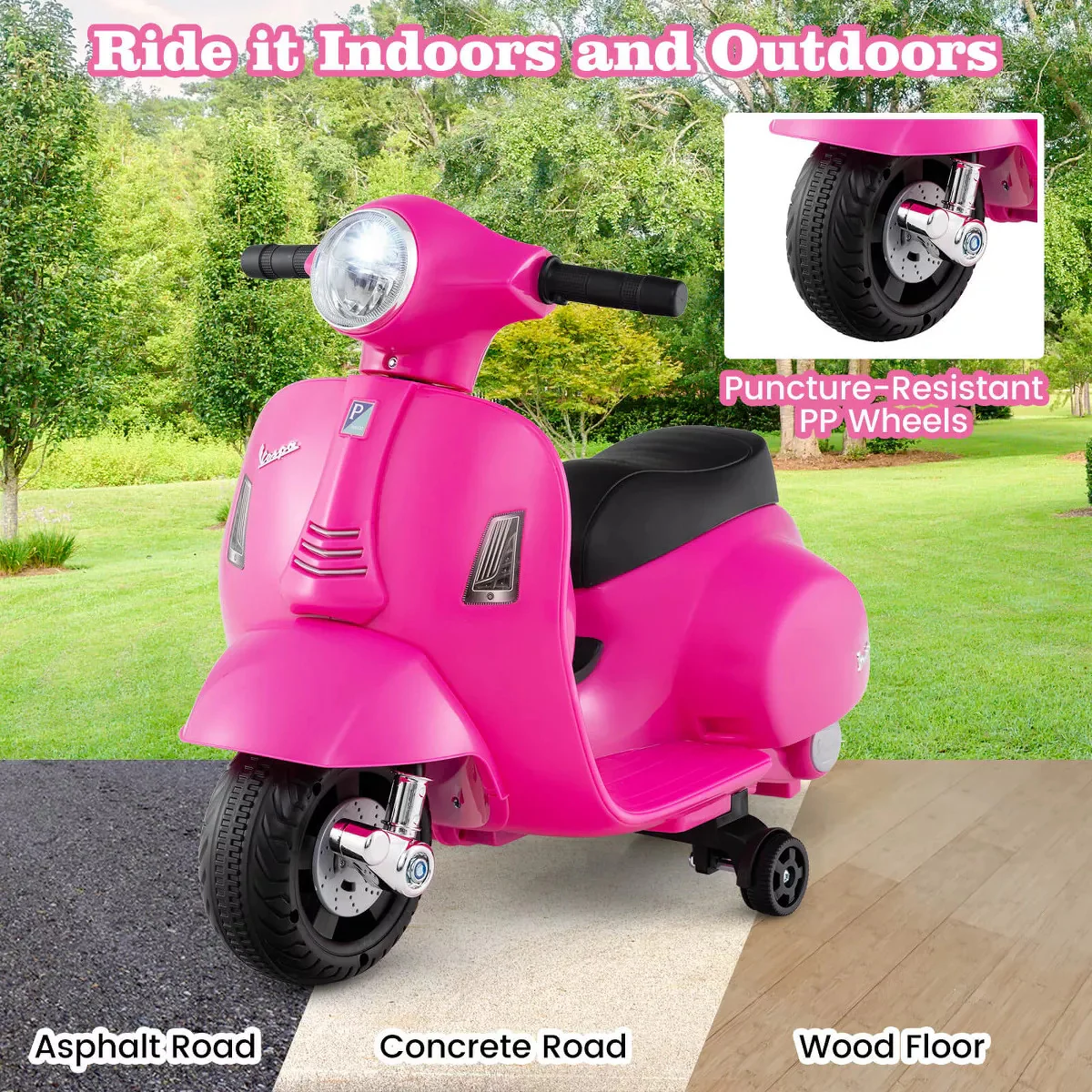 Kids Ride-On Motorcycle with Training Wheels, Headlight, Horn, and 6V Battery - Image 2
