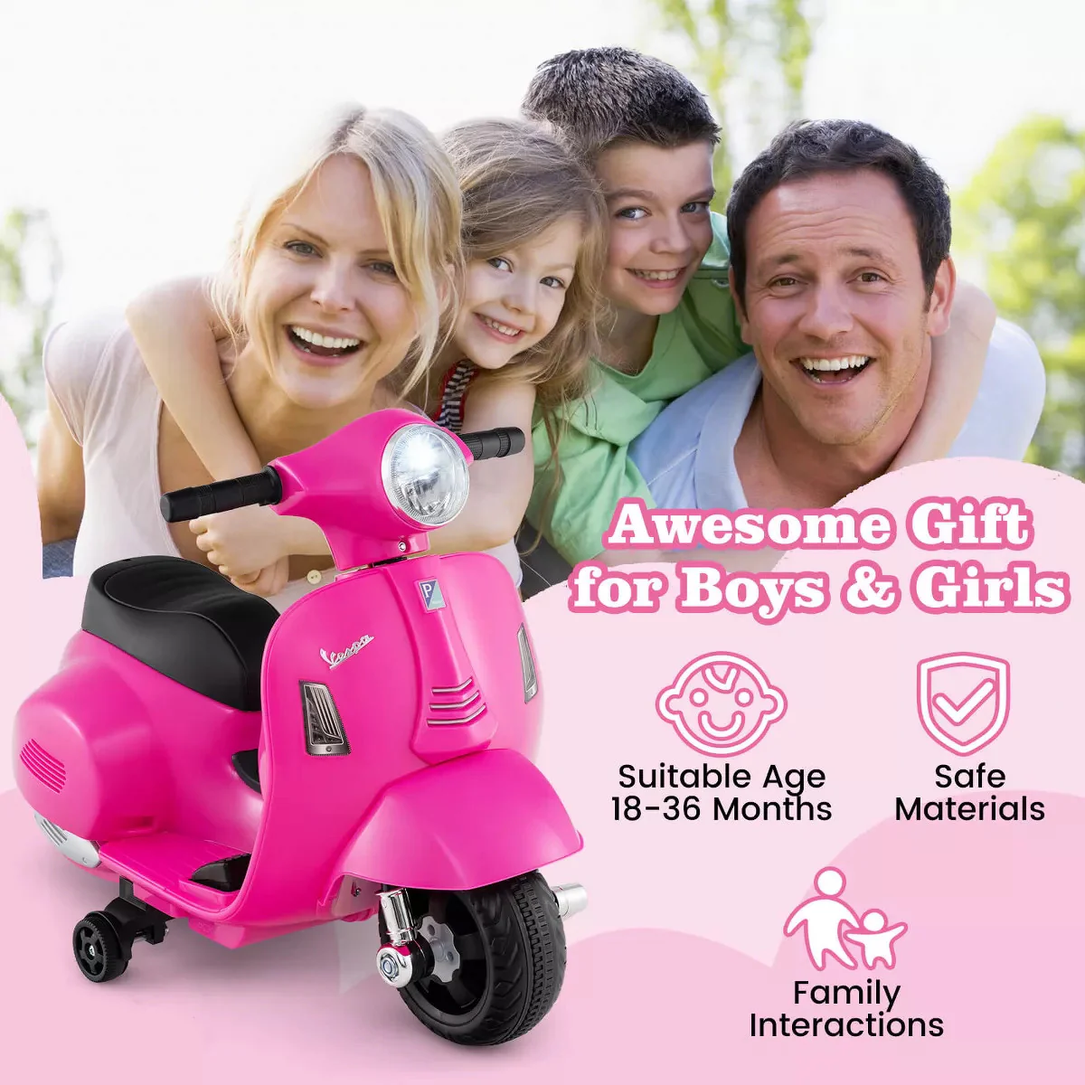 Kids Ride-On Motorcycle with Training Wheels, Headlight, Horn, and 6V Battery - Image 5