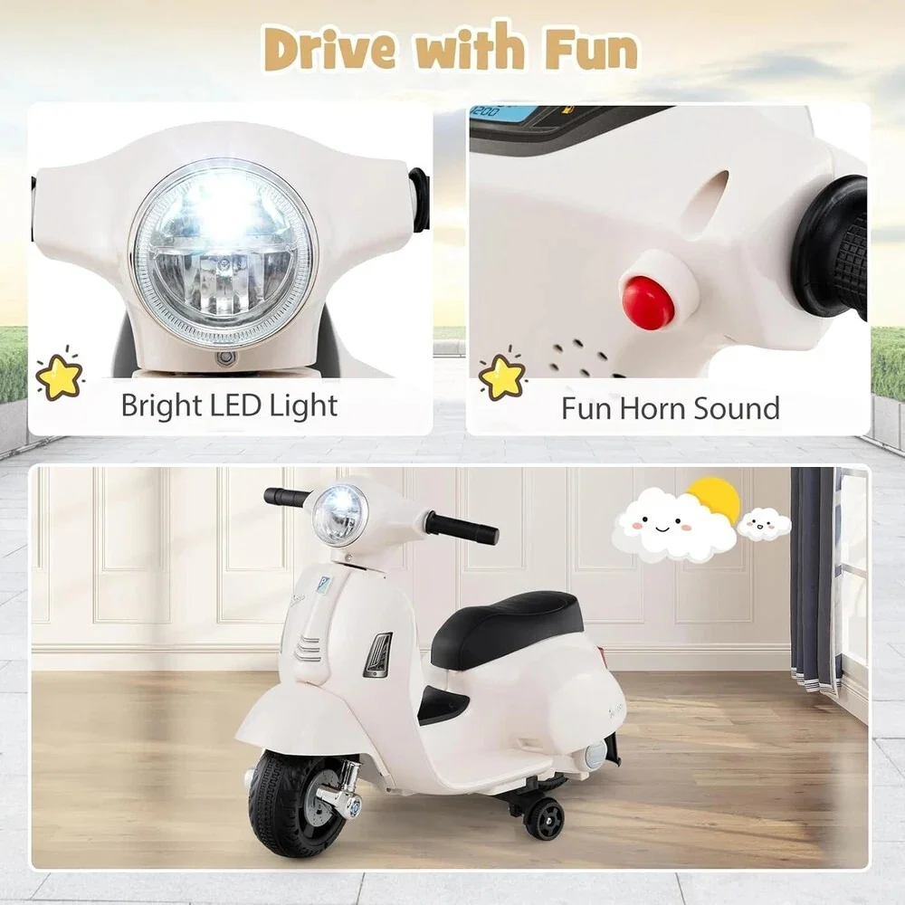 Licensed Vespa Ride-On Motorcycle for Toddlers with Training Wheels - Image 5