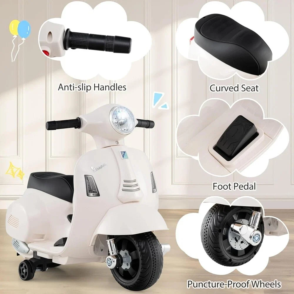 Licensed Vespa Ride-On Motorcycle for Toddlers with Training Wheels - Image 8