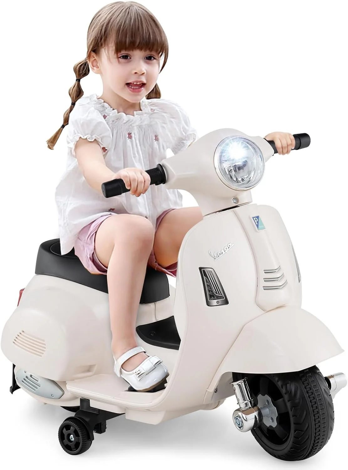 Licensed Vespa Ride-On Toy Motorcycle with Training Wheels for Toddlers