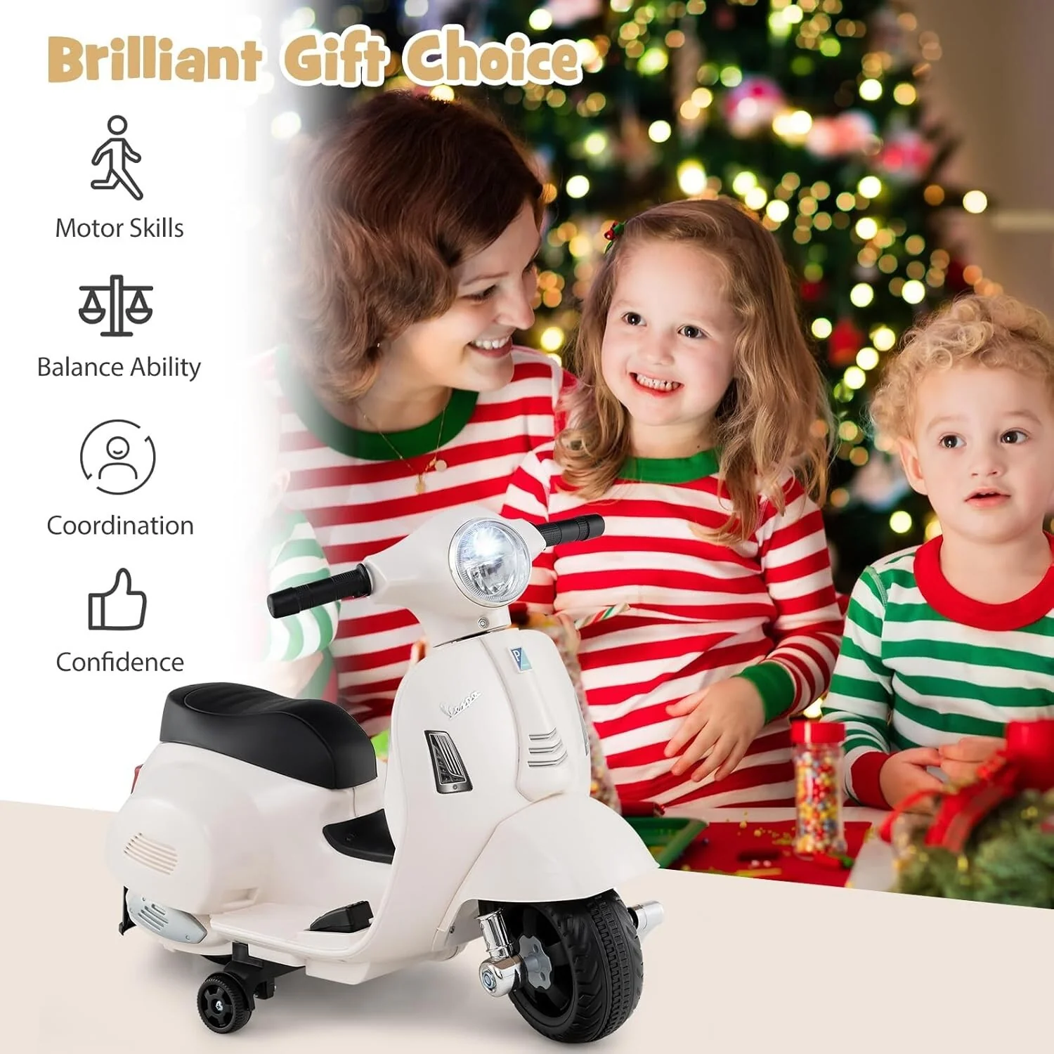 Licensed Vespa Ride-On Toy Motorcycle with Training Wheels for Toddlers - Image 3