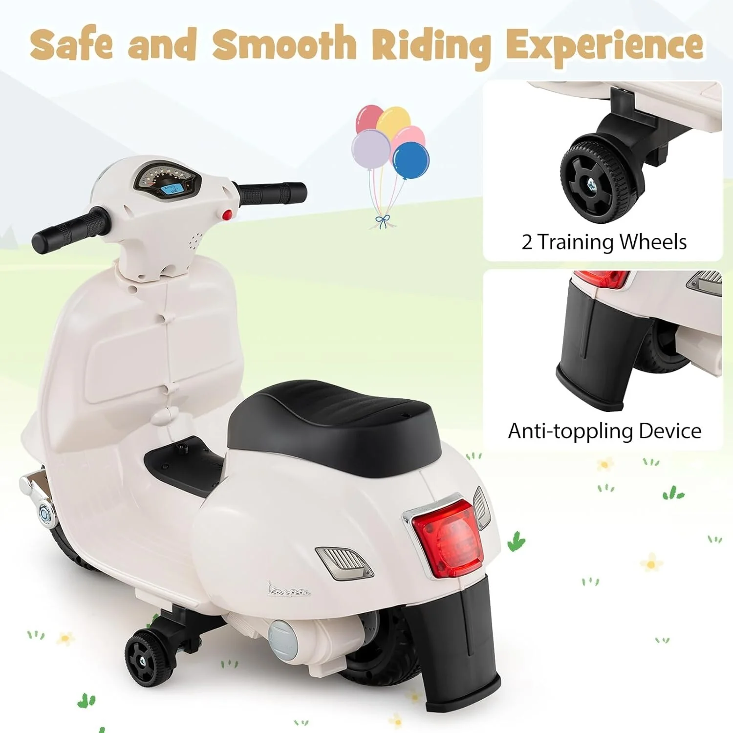 Licensed Vespa Ride-On Toy Motorcycle with Training Wheels for Toddlers - Image 9