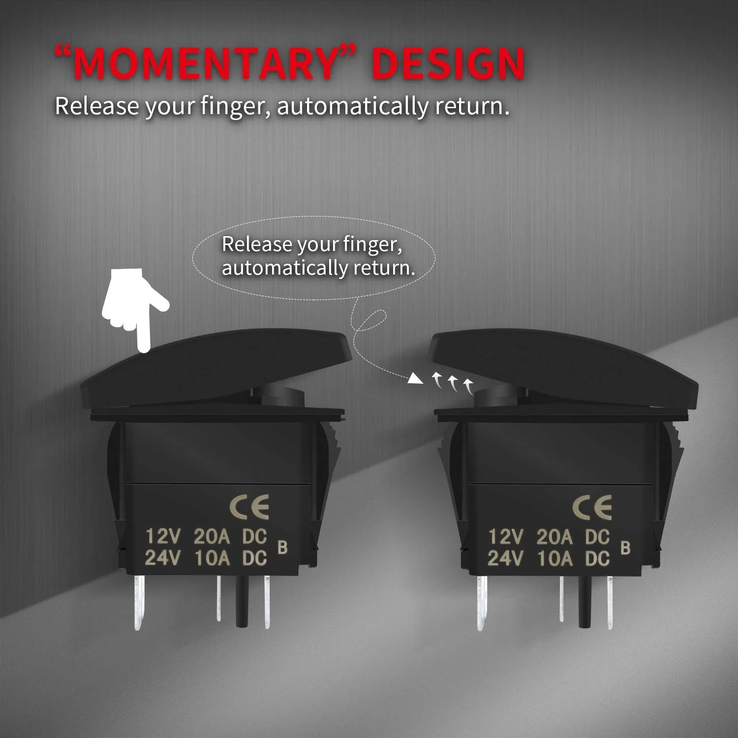 12V Blue LED Momentary Rocker Horn Button Switch with Polarity Protection - Image 2