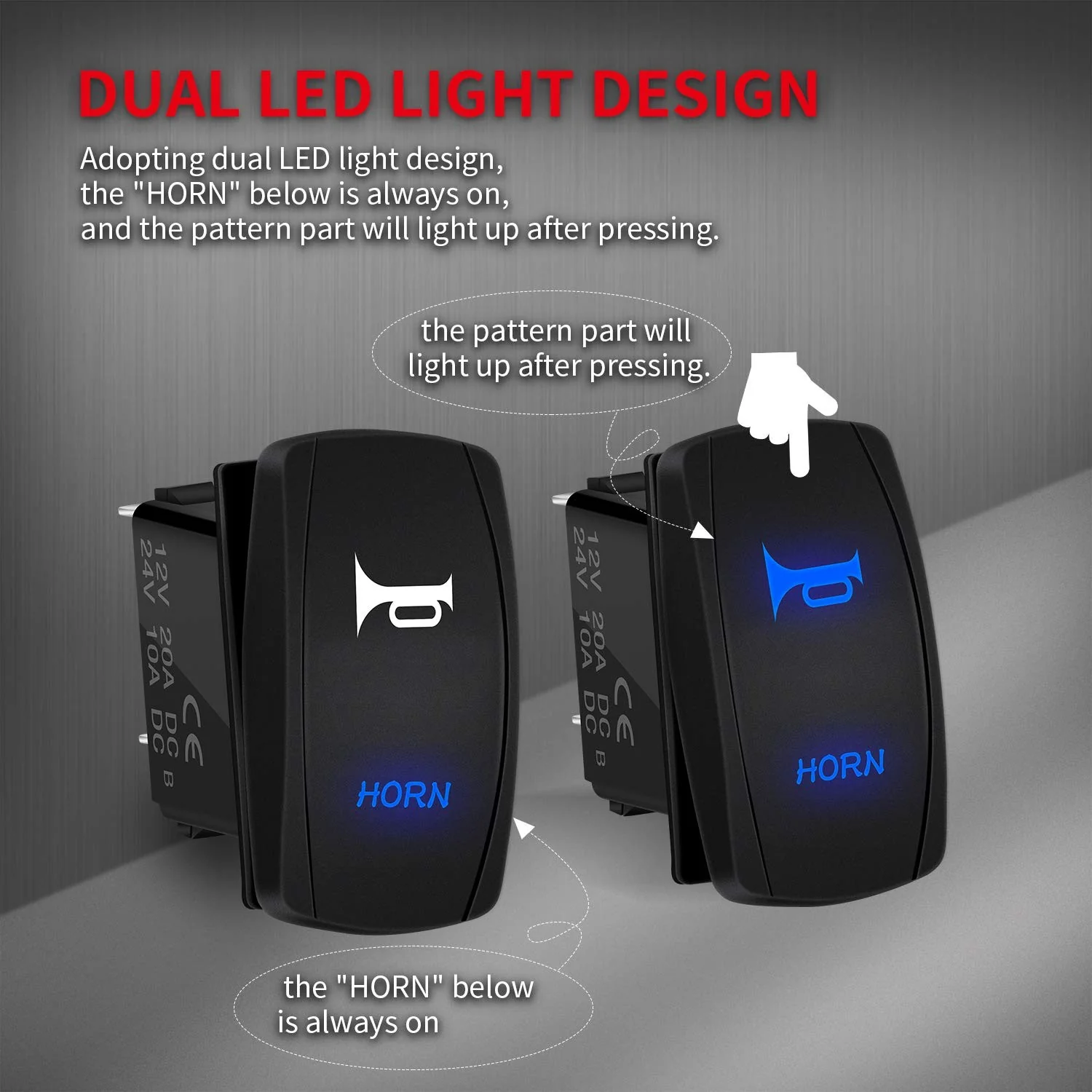 12V Blue LED Momentary Rocker Horn Button Switch with Polarity Protection - Image 3