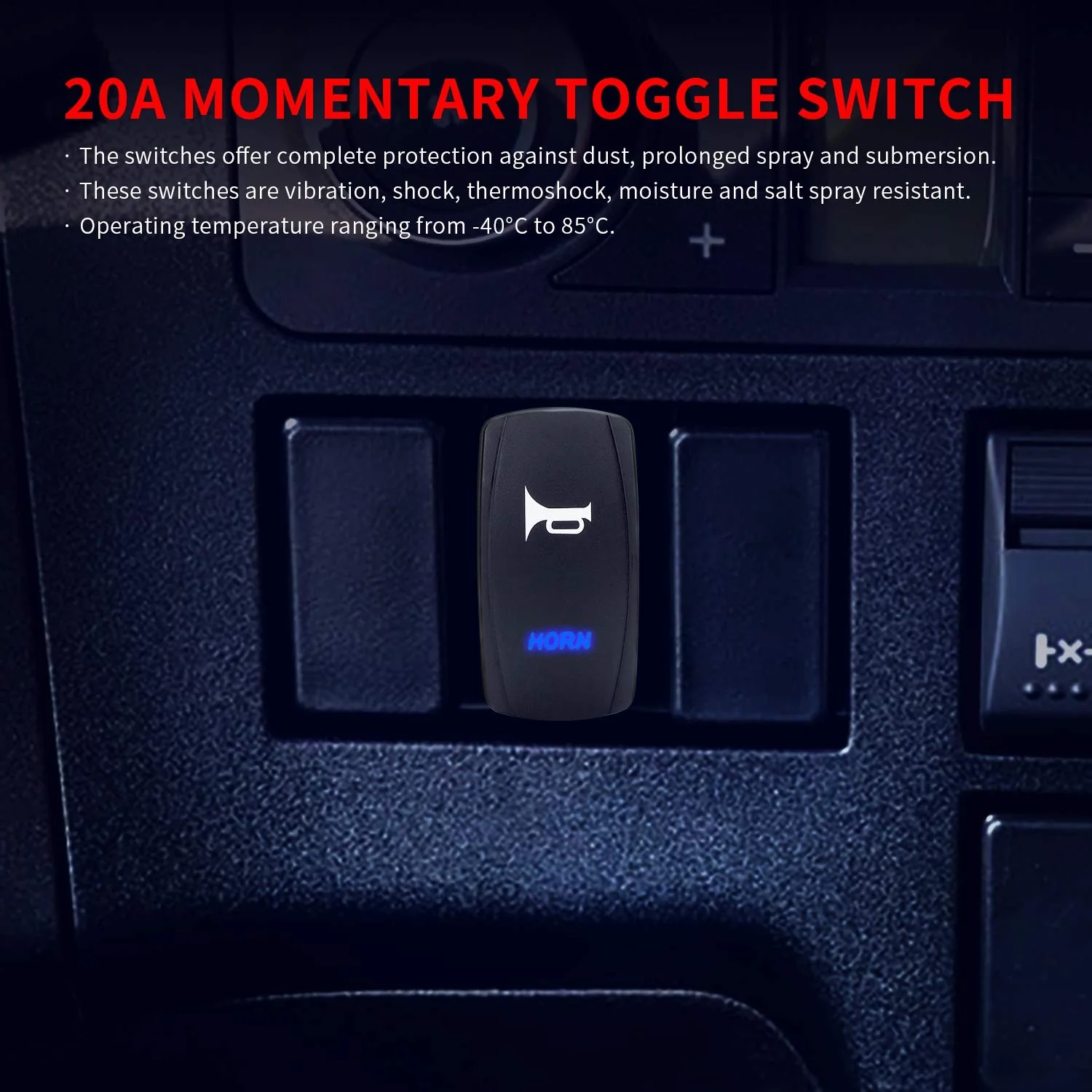 12V Blue LED Momentary Rocker Horn Button Switch with Polarity Protection - Image 7