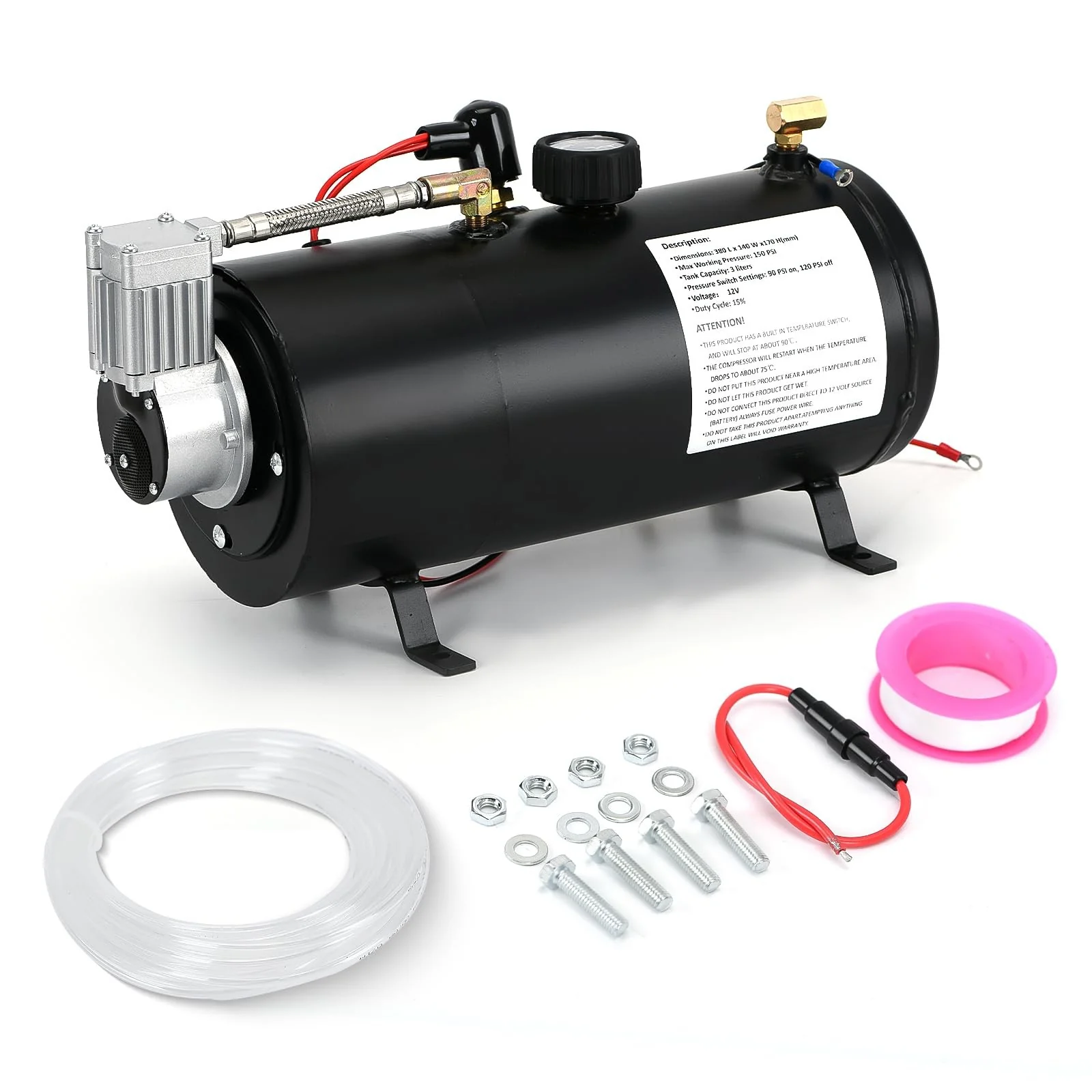 12V 150 PSI Air Compressor Pump with 3-Liter 0.8 Gallon Tank for Trailers - Image 6
