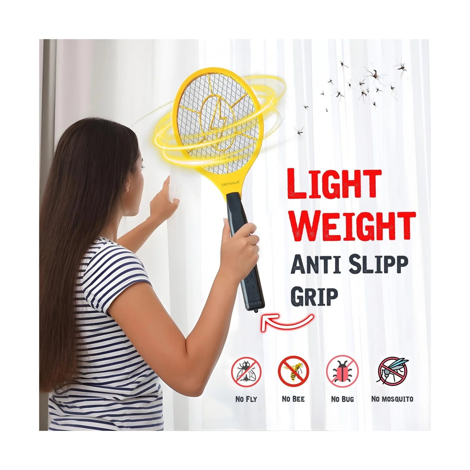 DEVOGUE® Battery-Powered Electric Fly Zapper Racket - Image 5