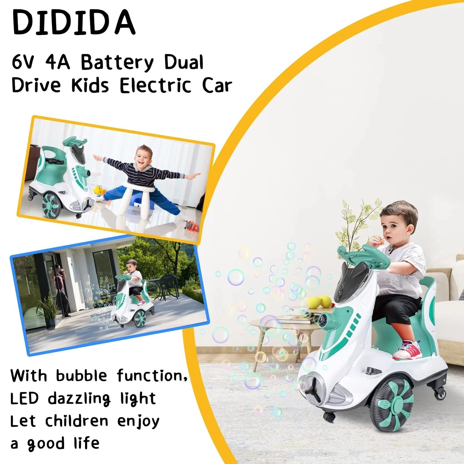 Didida 6V Dual Drive Kids Ride on Car with Automatic Bubble Function and Fun Accessories - Image 2