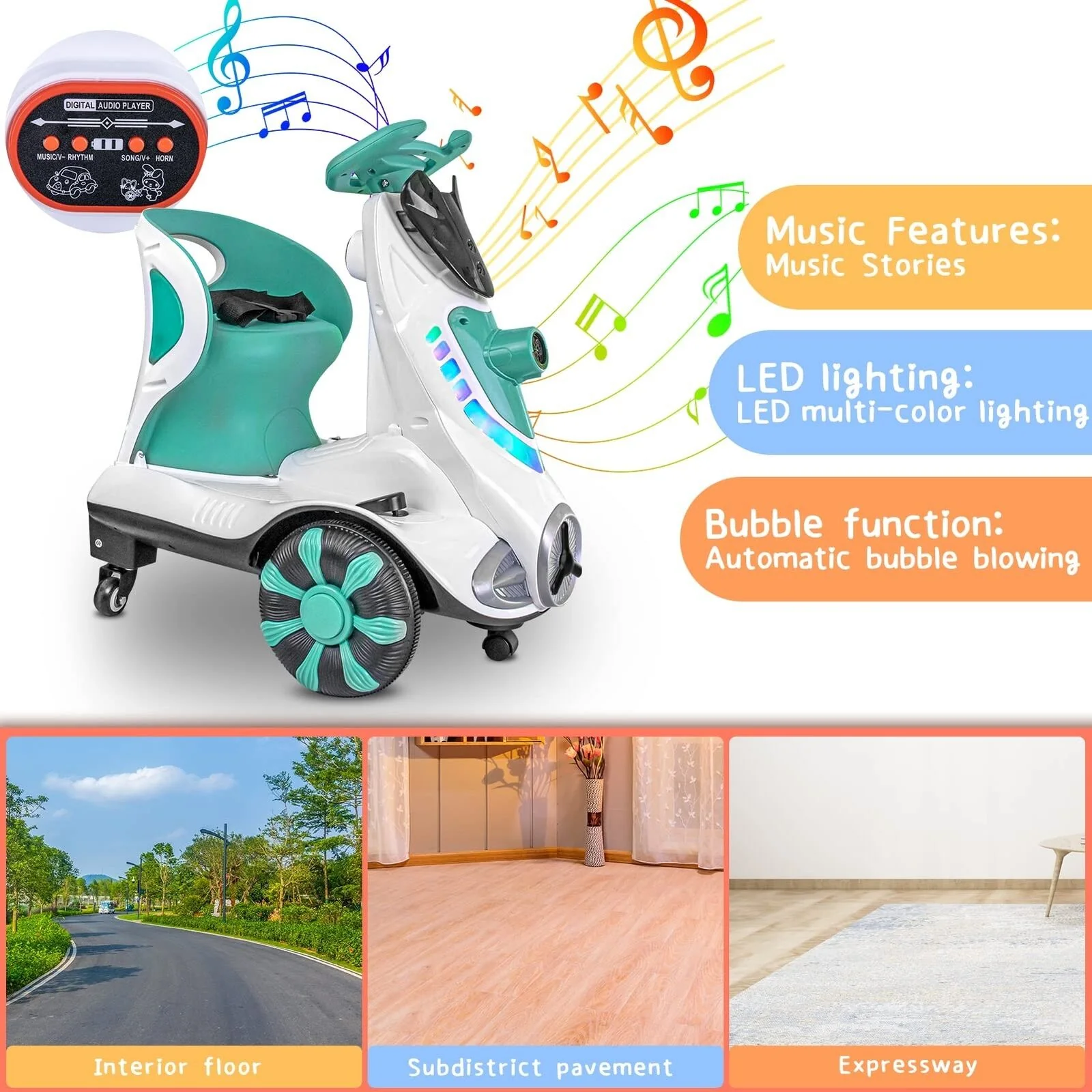 Didida 6V Dual Drive Kids Ride on Car with Automatic Bubble Function and Fun Accessories - Image 3