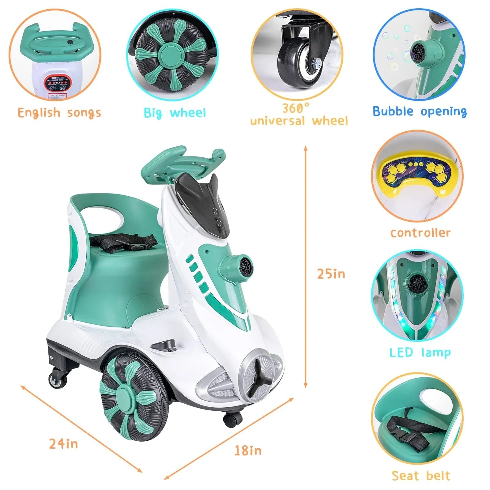 Didida 6V Dual Drive Kids Ride on Car with Automatic Bubble Function and Fun Accessories - Image 6