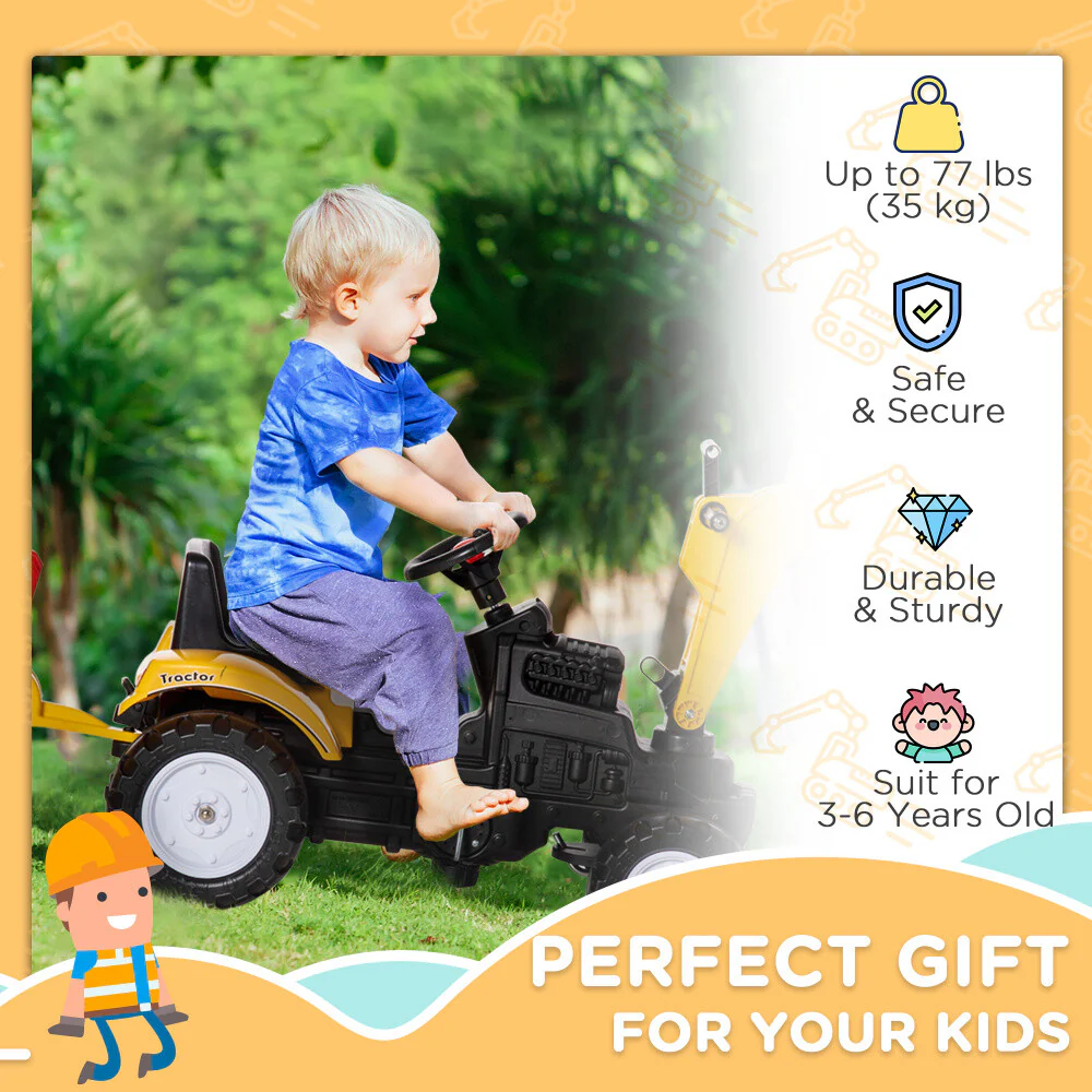 Kids Ride-On Excavator Truck with 6 Wheels and Detachable Trailer Toy Car - Image 5