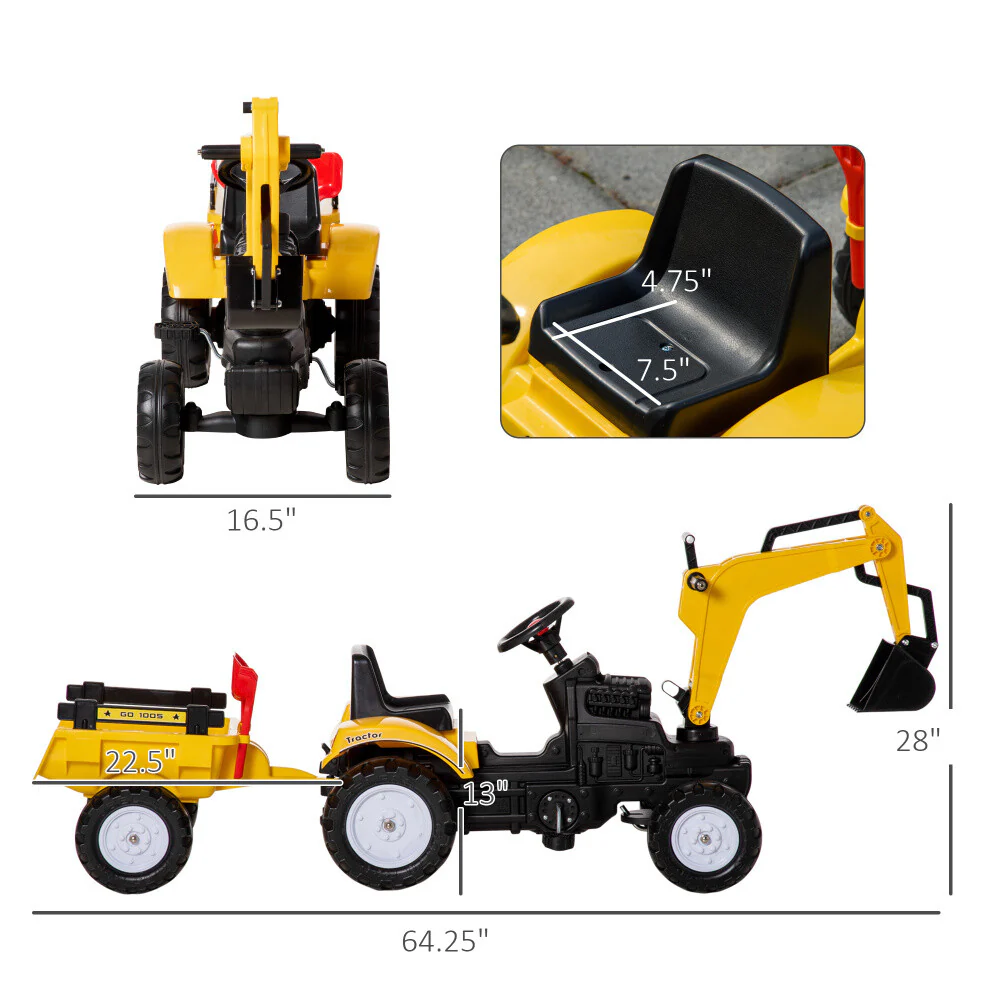 Kids Ride-On Excavator Truck with 6 Wheels and Detachable Trailer Toy Car - Image 6