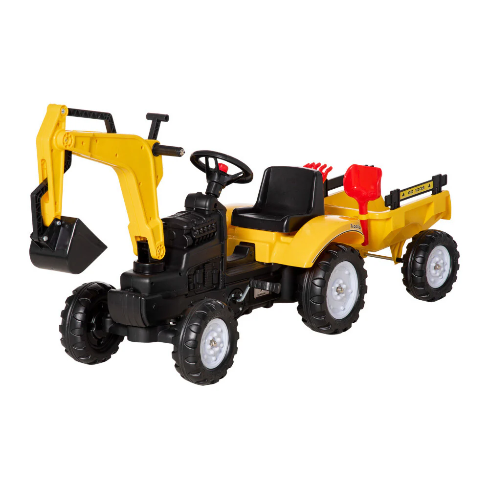 Kids Ride-On Excavator Truck with 6 Wheels and Detachable Trailer Toy Car - Image 8
